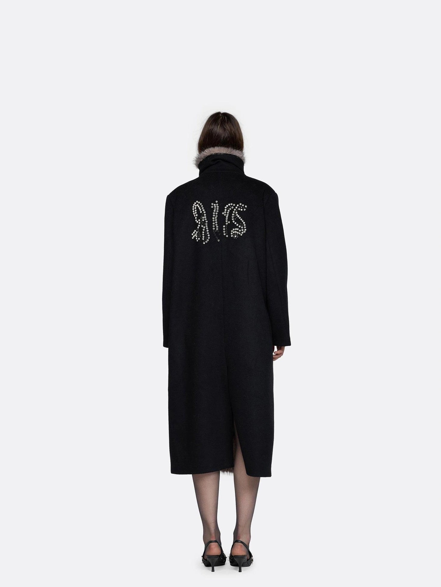 24ans Faux Fur Collar Plaid Wool Blend Overcoat Jacket