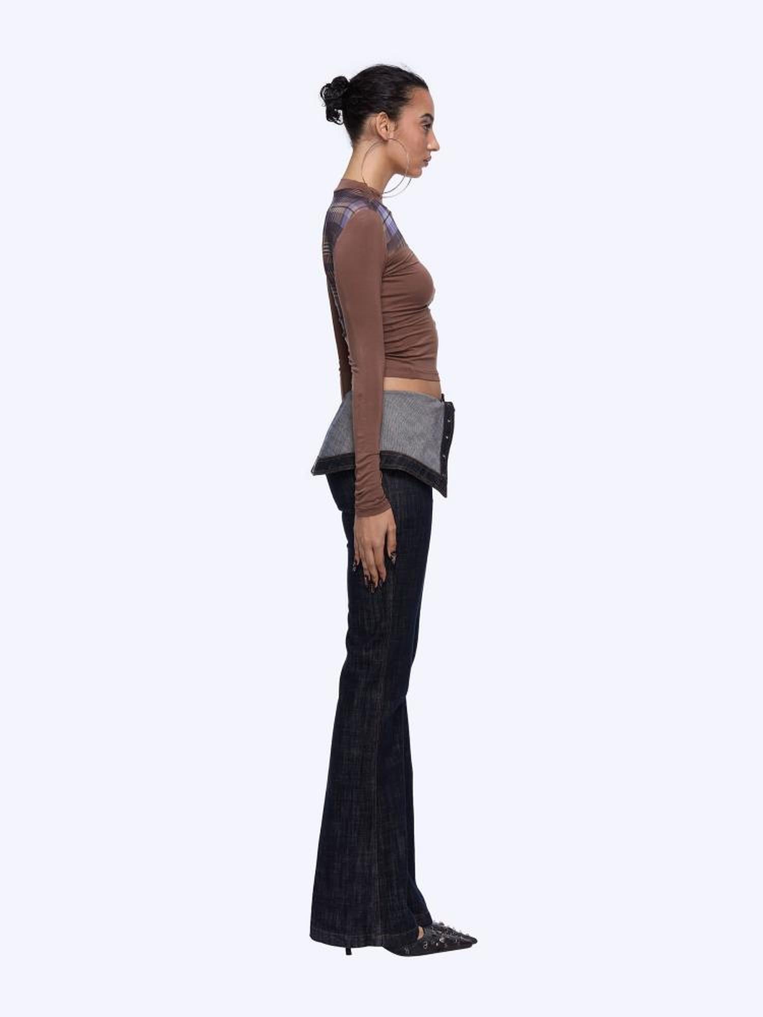 24ans Flared Denim Jeans With Adjustable Waist And Tied Cuff Detail