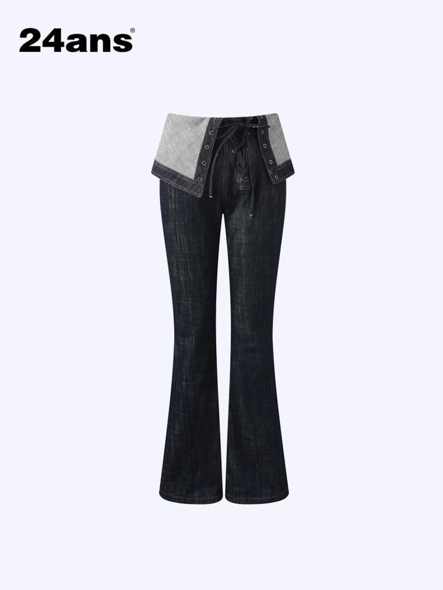 24ans Flared Denim Jeans With Adjustable Waist And Tied Cuff Detail