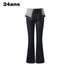 24ans Flared Denim Jeans With Adjustable Waist And Tied Cuff Detail MISSTT
