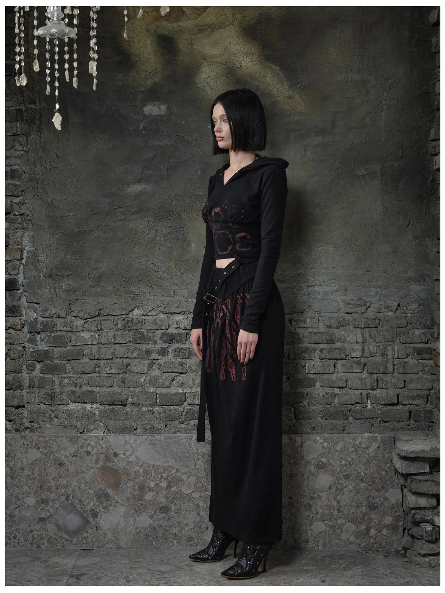 Fleece Trimmed Floral Print Hoodie and Maxi Skirt Set