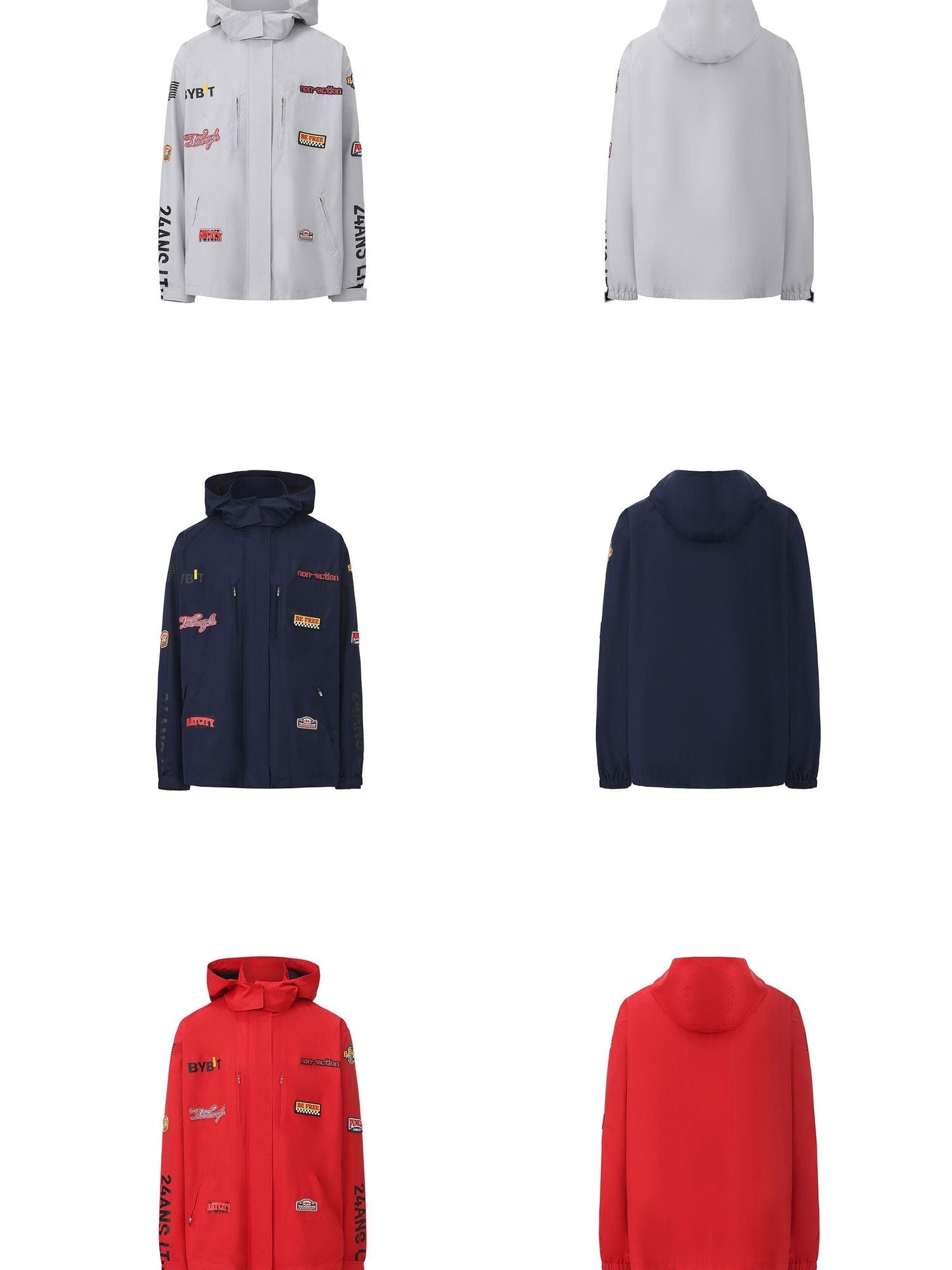 24ans Fur Lined Hooded Oversized Zipper Unisex Letter Print Polyester Jacket