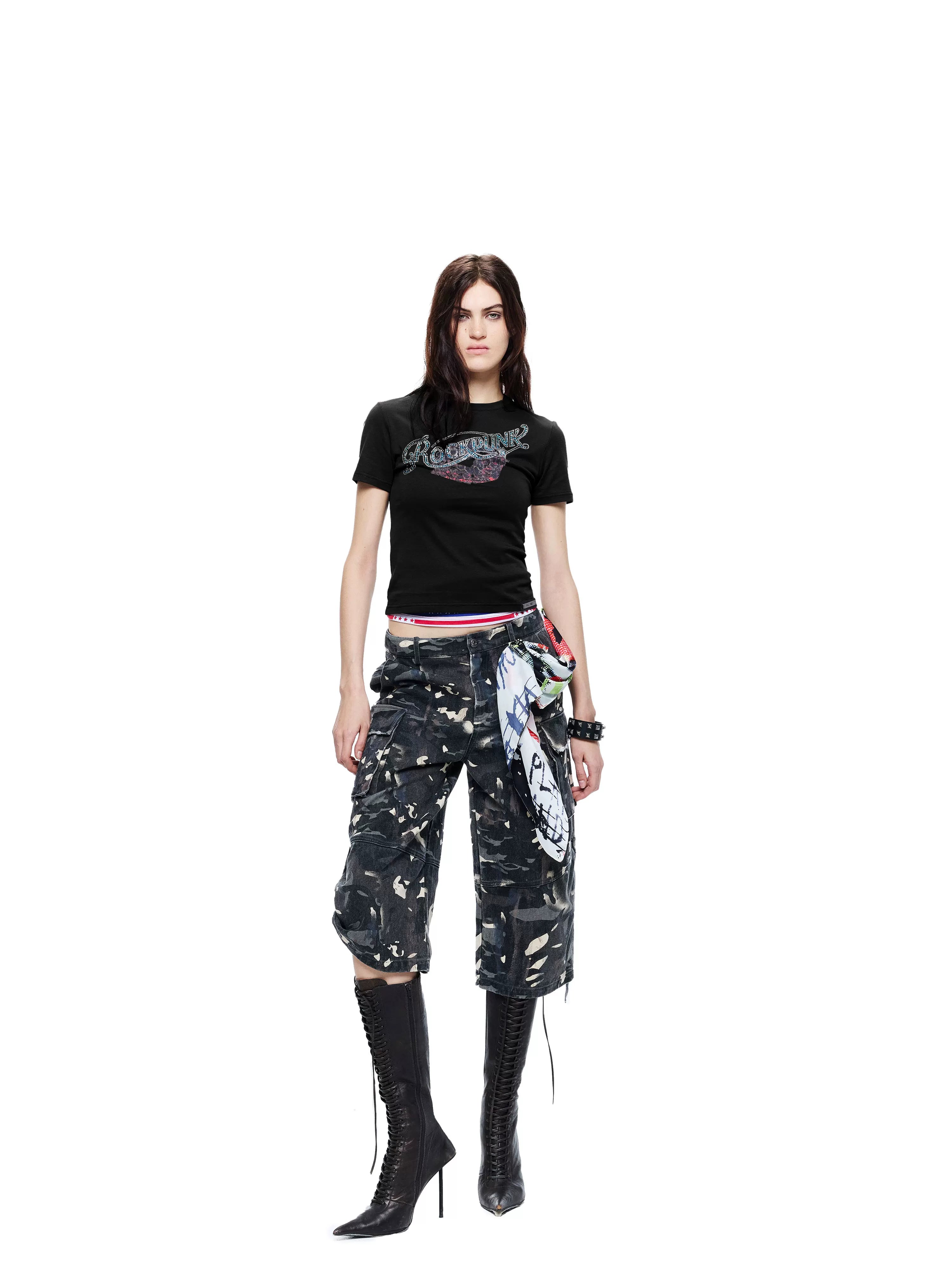 24ans Gradient Rhinestone Ink Print Metal Tag Women&