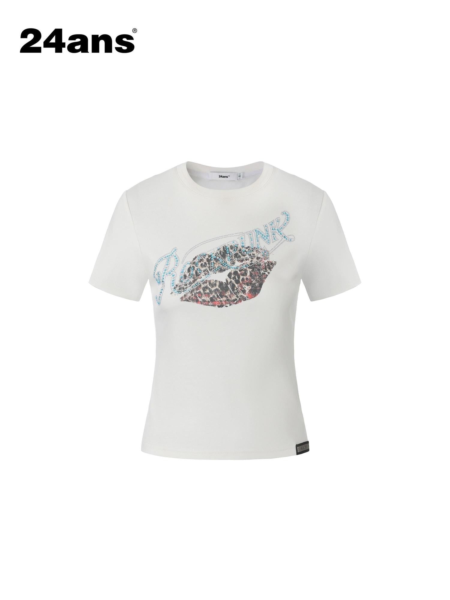 24ans Gradient Rhinestone Ink Print Metal Tag Women&