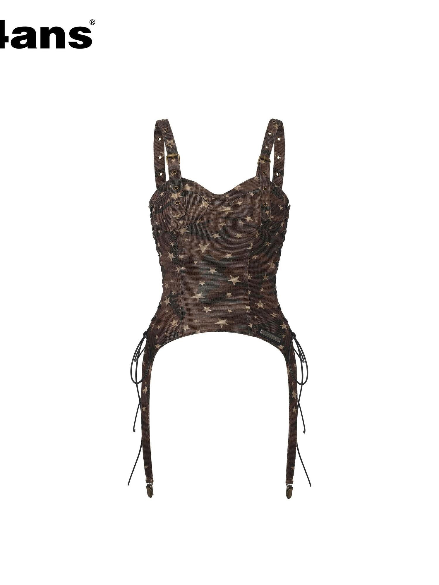 24ans Green Camouflage Fishbone Waist Corset Adjustable Women&