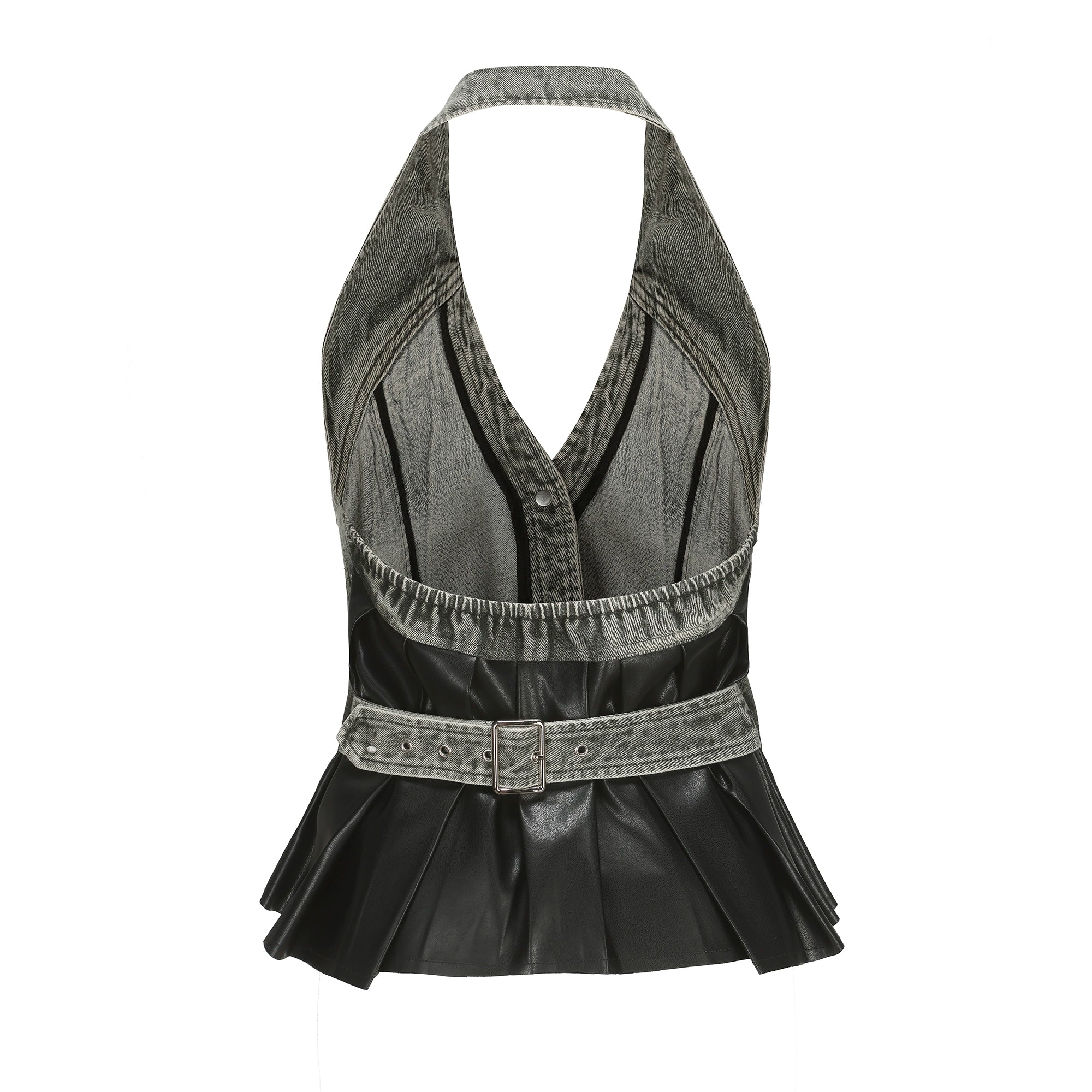 24ans_Grey_Brown_Backless_Denim_Structured_Skirt_Set_MISSTT