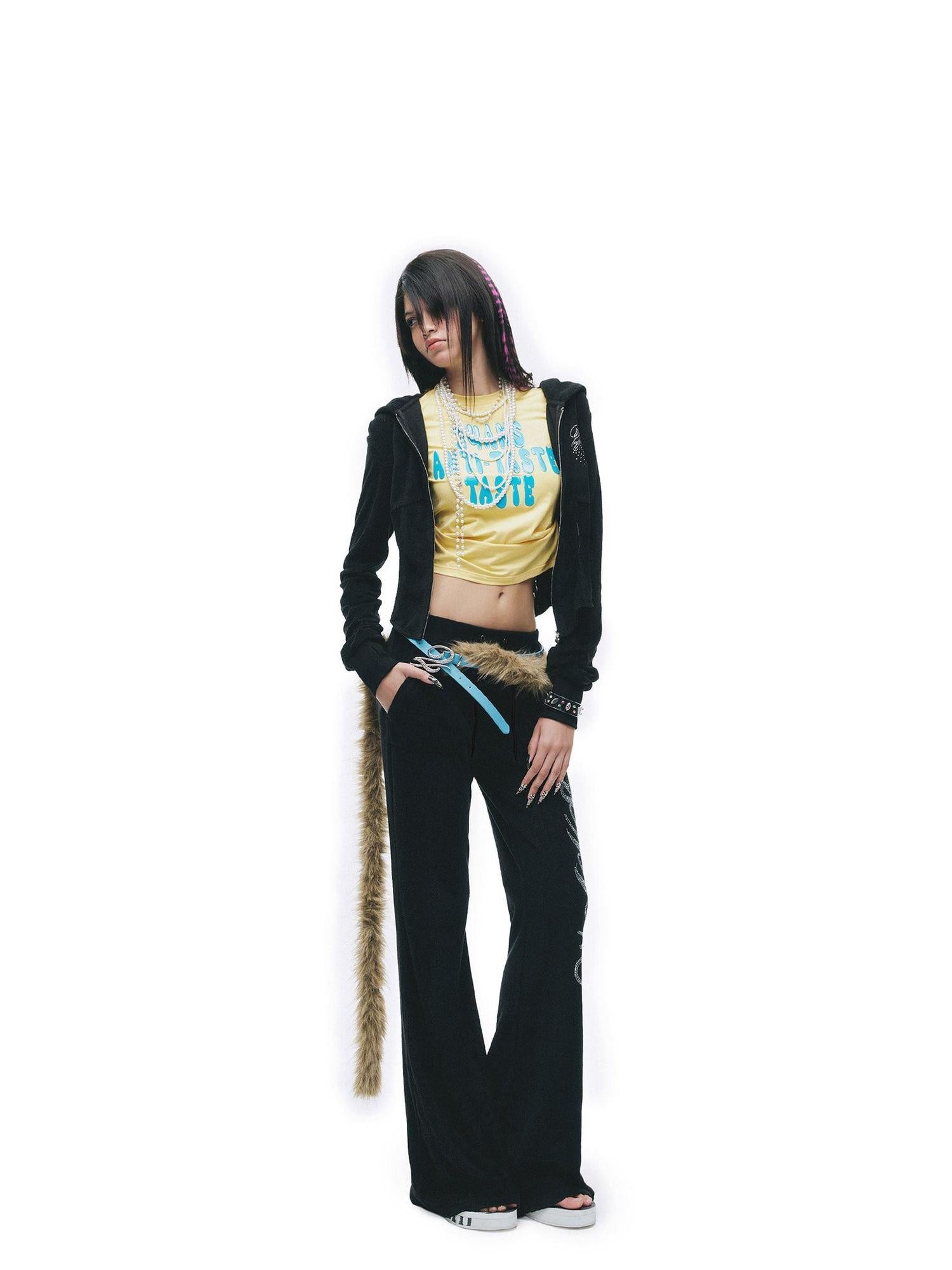 24ans High Waist Letter Print Long Sleeve Sweatshirt Women Black Top & Pants Sets
