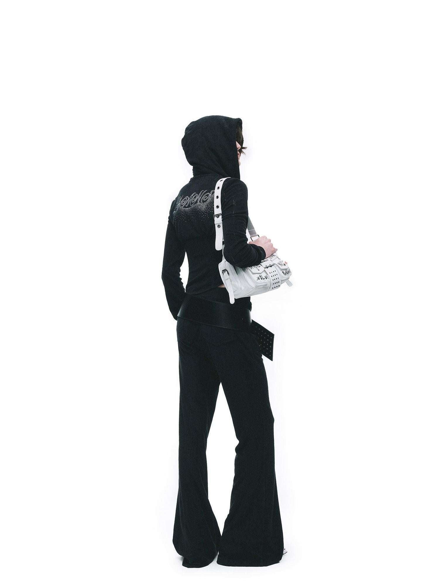 24ans High Waist Letter Print Long Sleeve Sweatshirt Women Black Top & Pants Sets