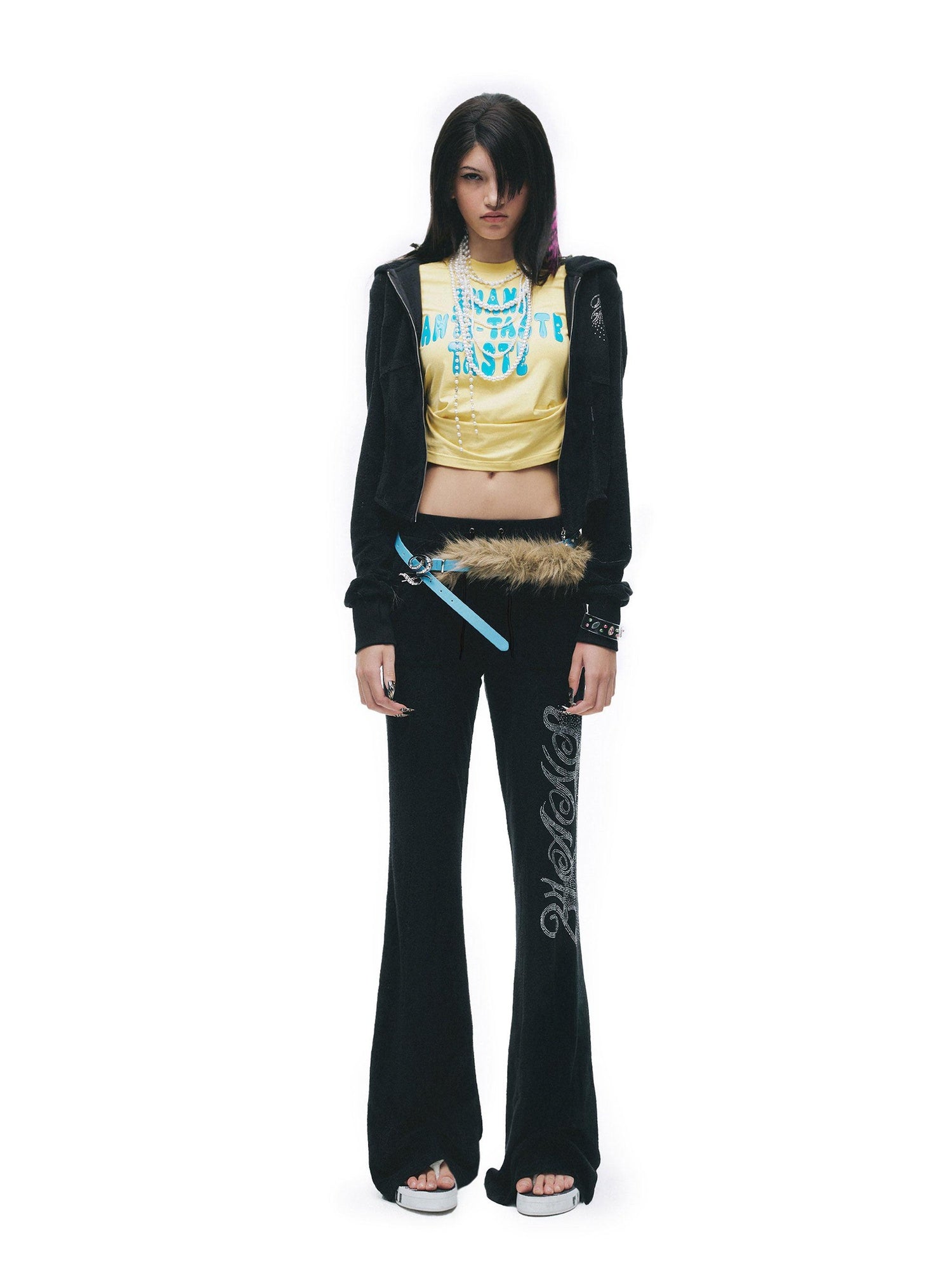 24ans High Waist Letter Print Long Sleeve Sweatshirt Women Black Top & Pants Sets
