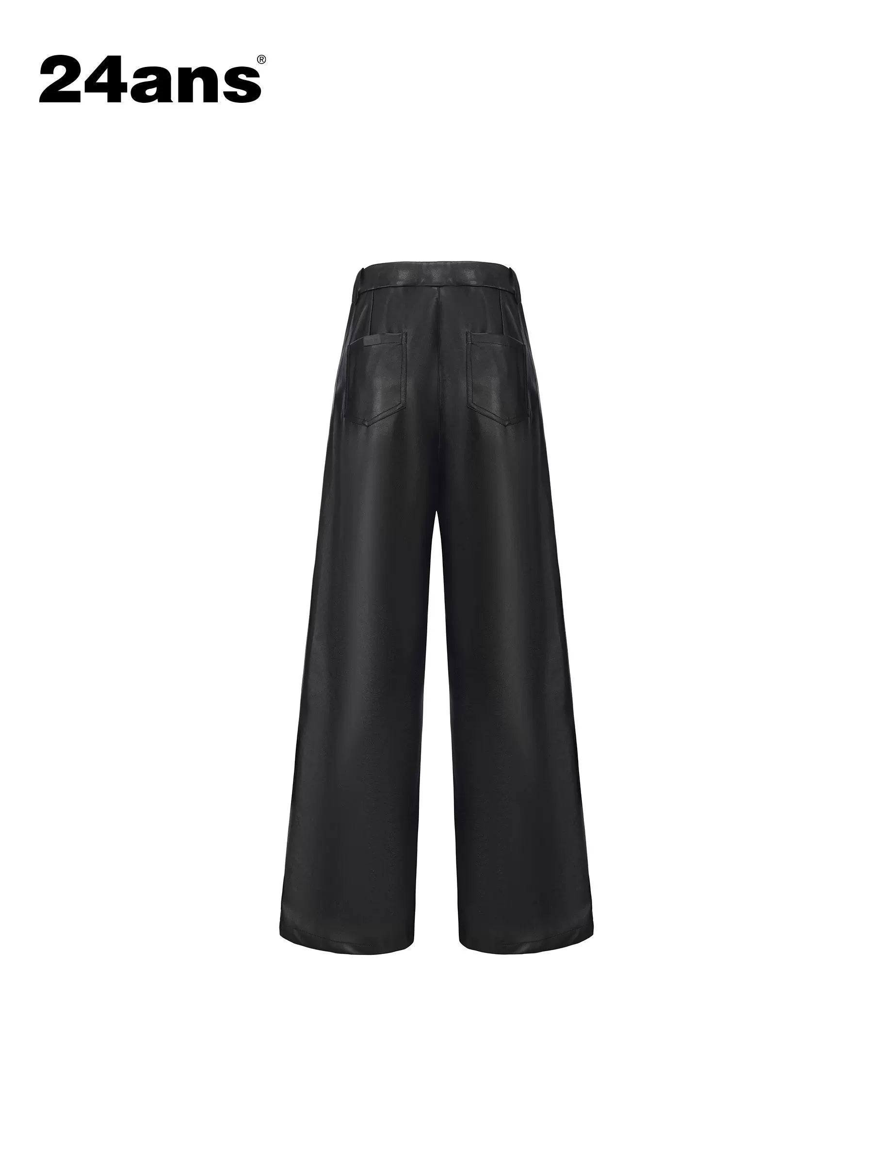 24ans High Waist Plaid Wide Leg Casual Button Front Stretch Black Women Pants-2