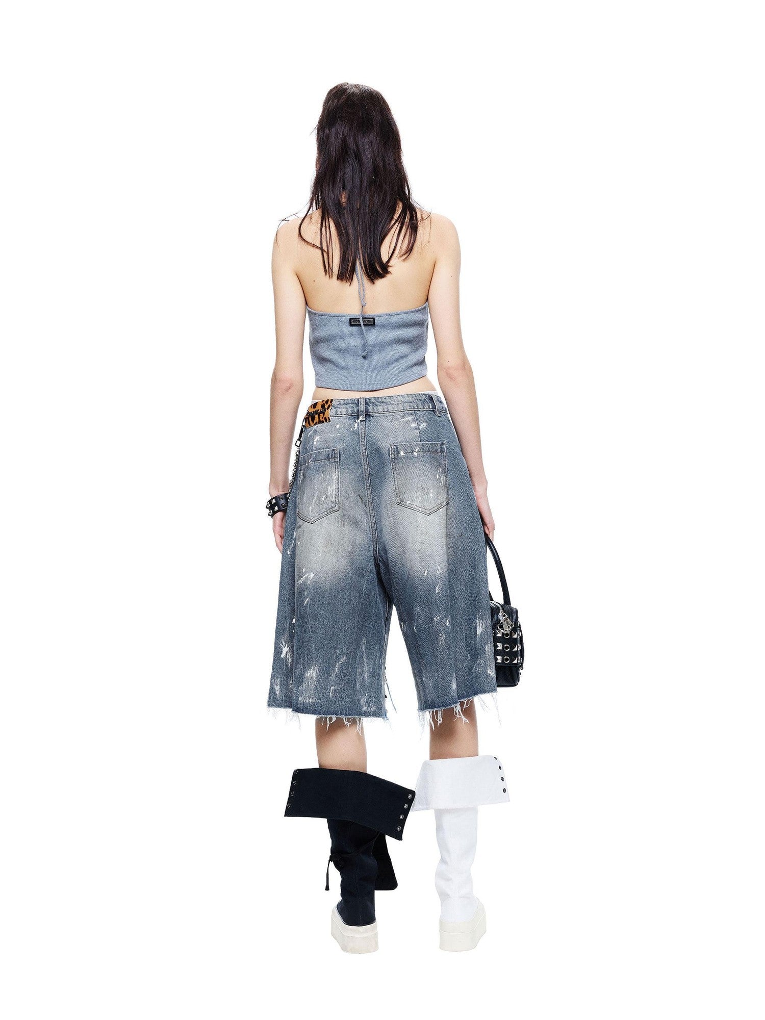 24ans Ink Splatter Letter Print Faux Layered Halter Tie Women&