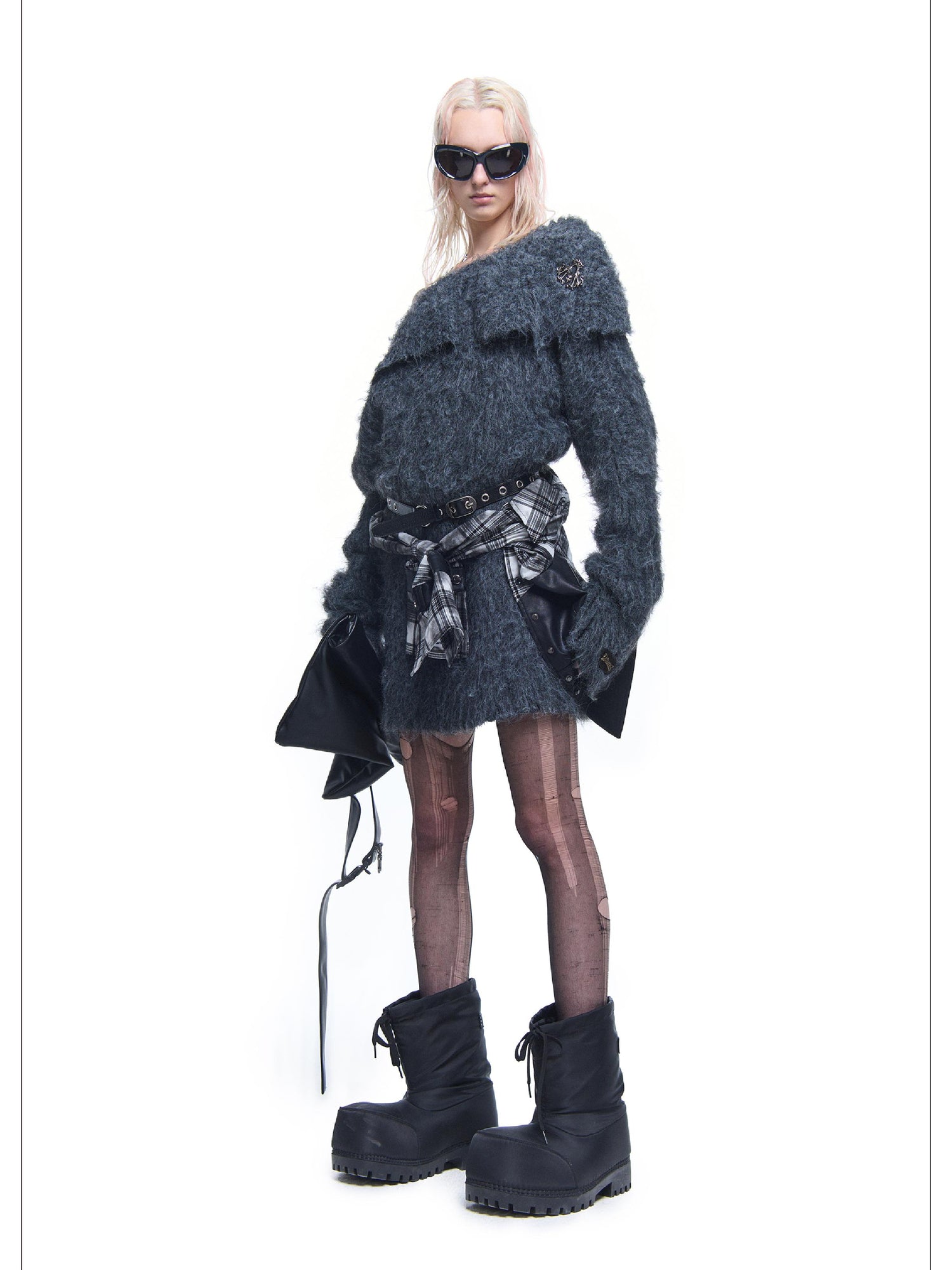 24ans Knitted Sweater Dress With Faux Fur Trim