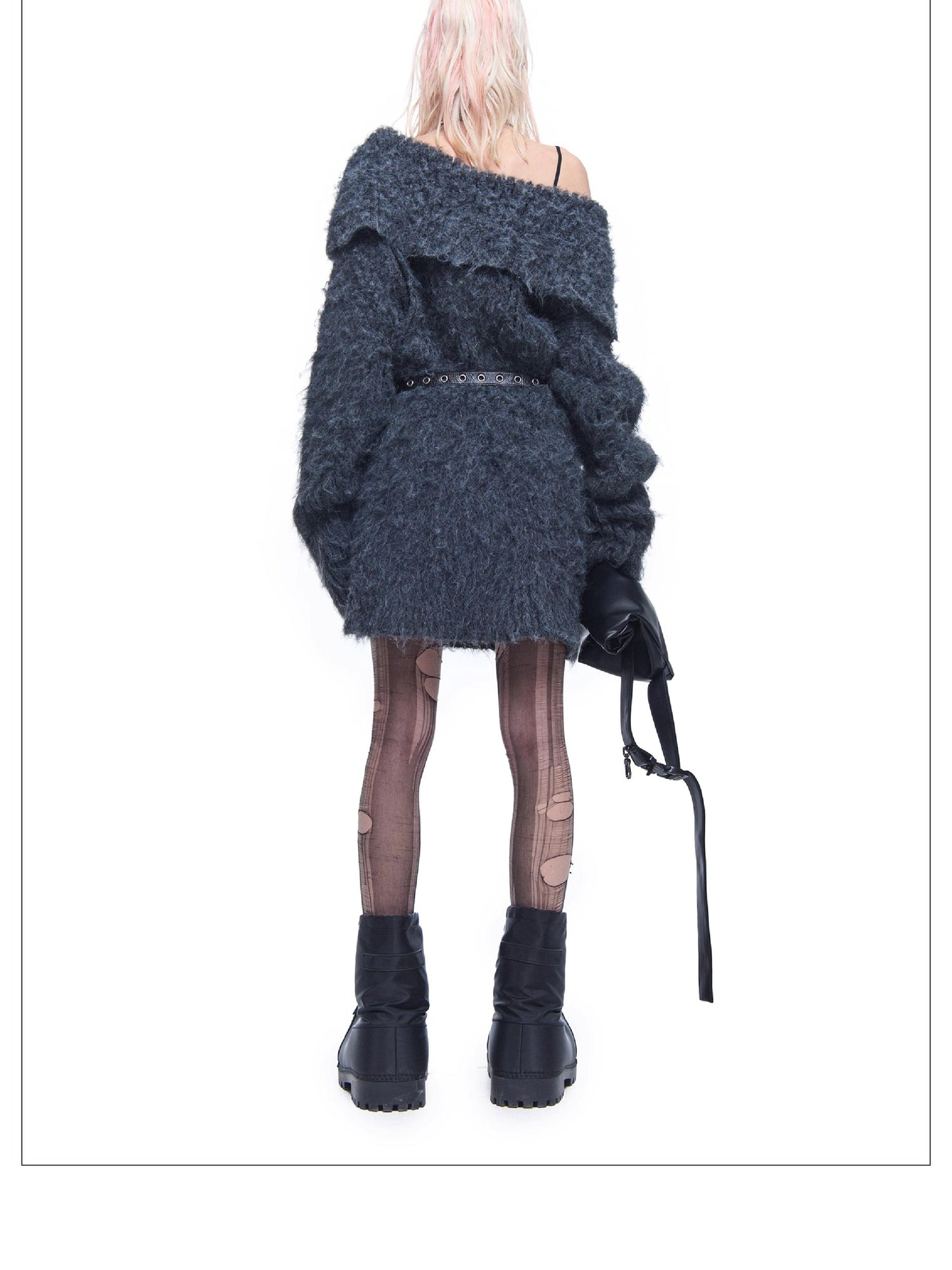24ans Knitted Sweater Dress With Faux Fur Trim