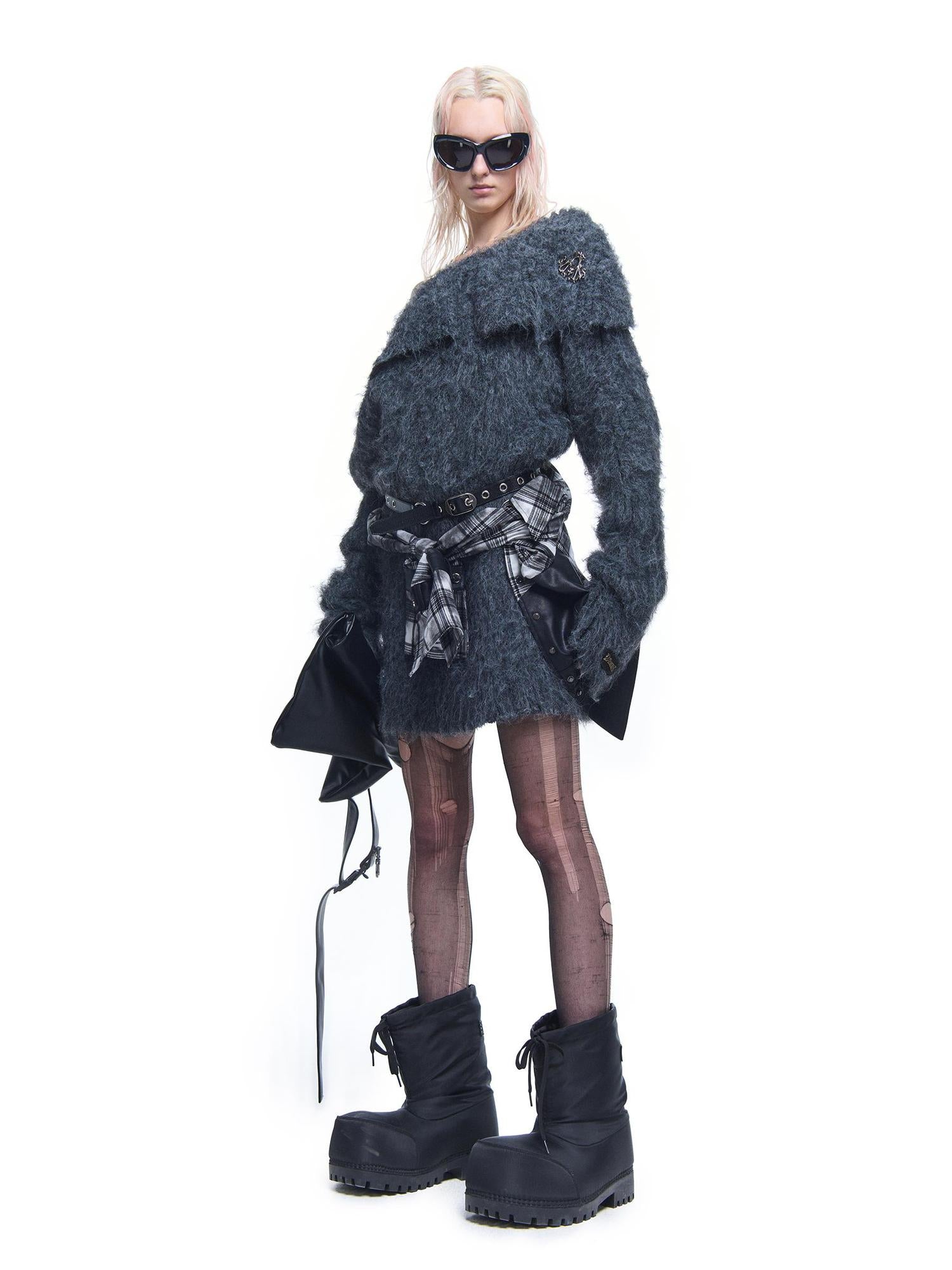24ans Knitted Sweater Dress With Faux Fur Trim