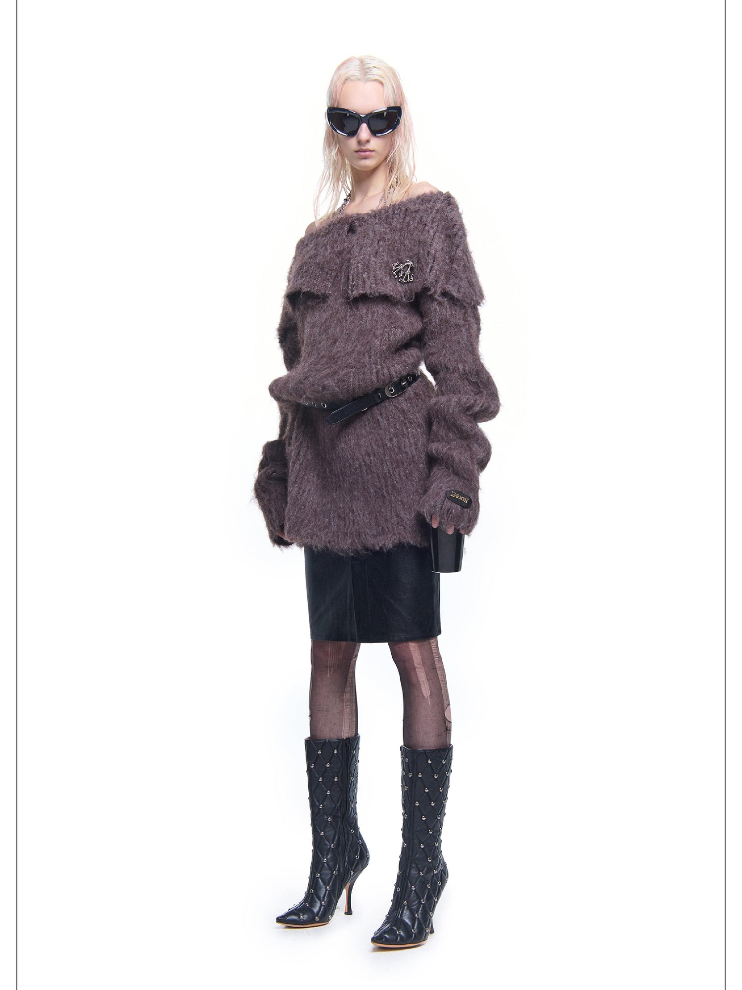 24ans Knitted Sweater Dress With Faux Fur Trim
