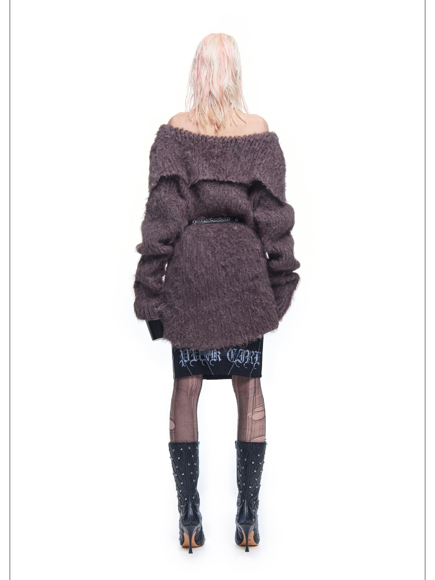 24ans Knitted Sweater Dress With Faux Fur Trim