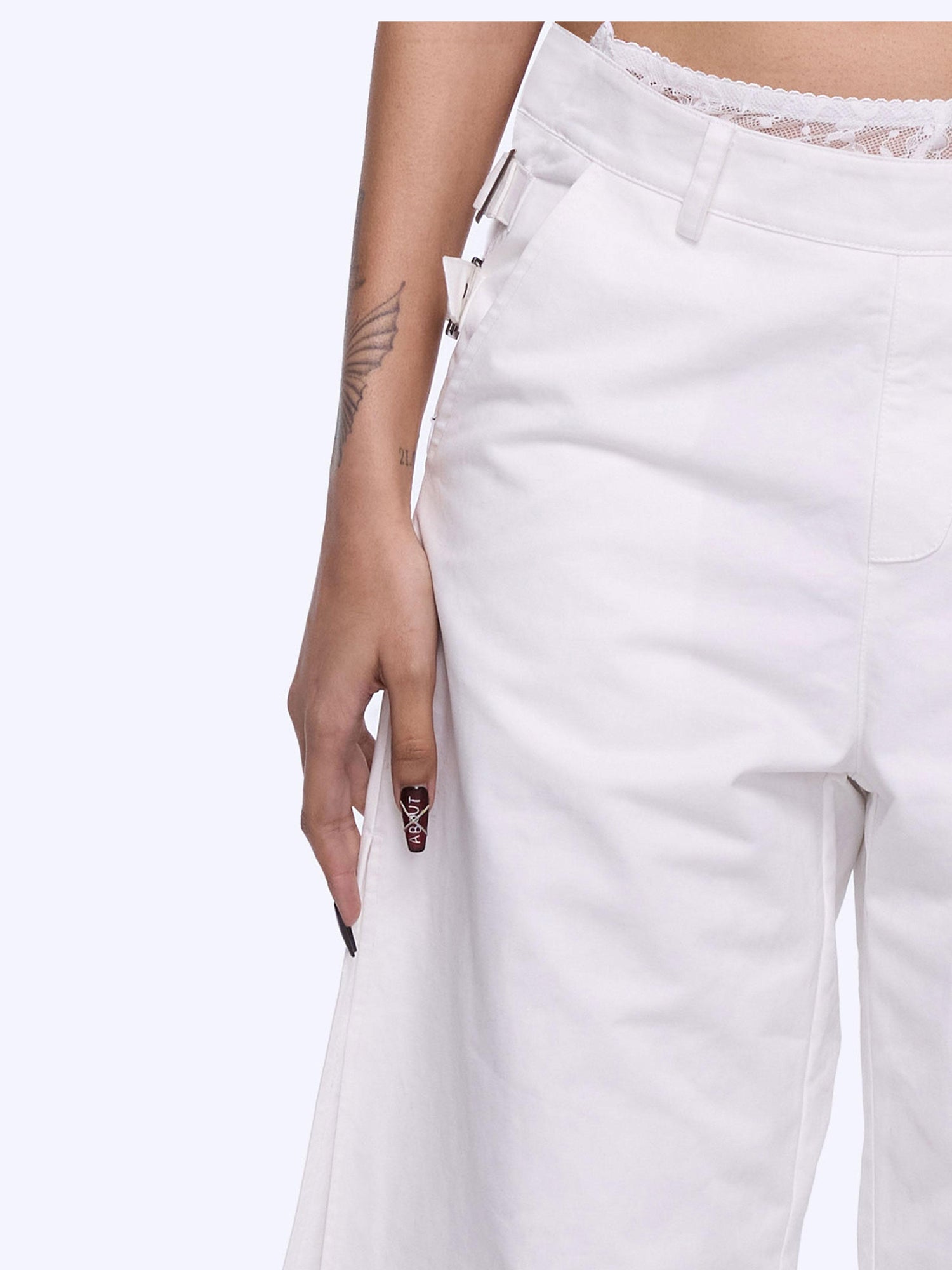 24ans Lace Patchwork Flared Denim Shorts In Black And White