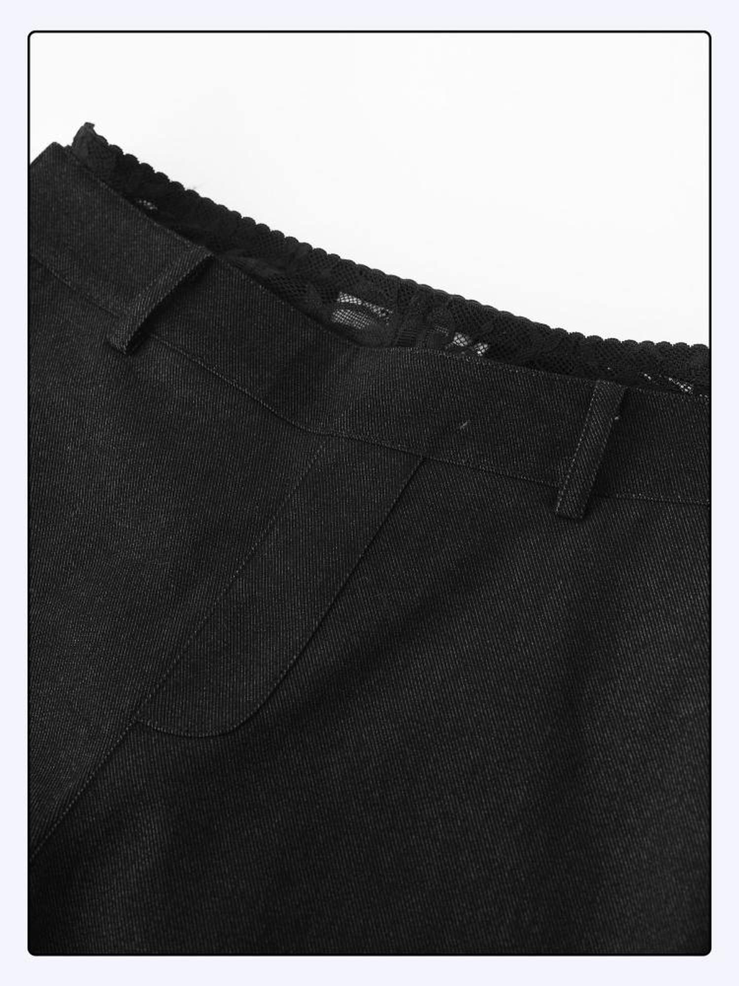 24ans Lace Patchwork Flared Denim Shorts In Black And White