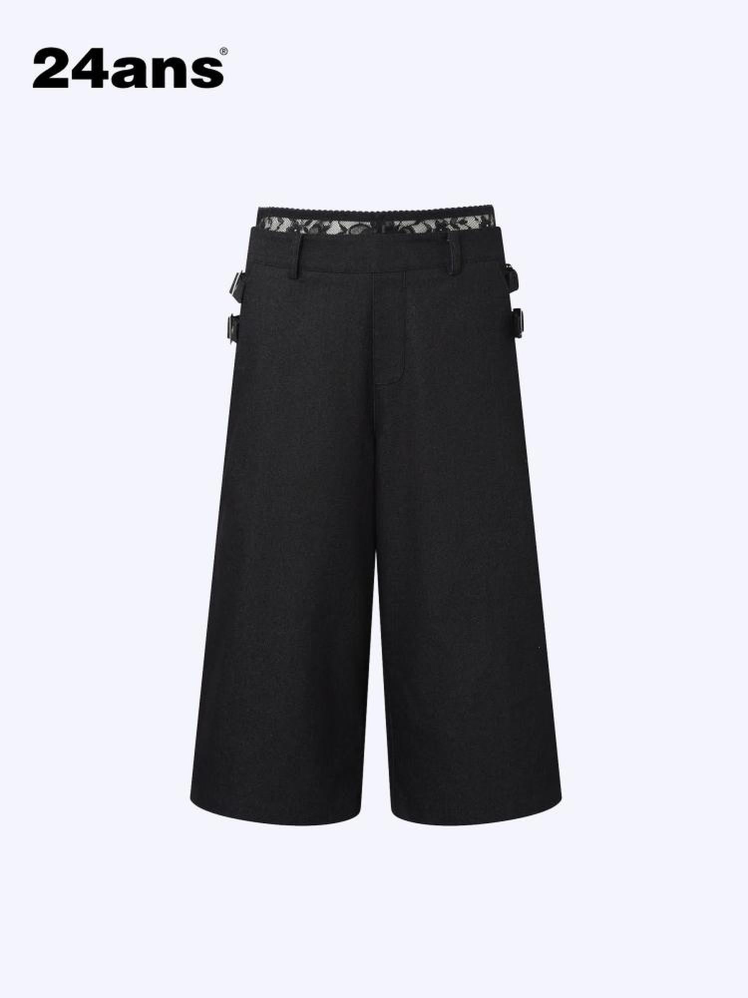 24ans Lace Patchwork Flared Denim Shorts In Black And White