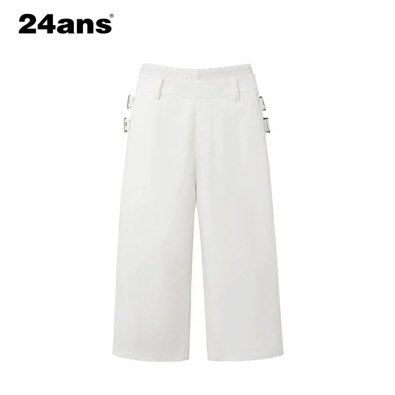 24ans Lace Patchwork Flared Denim Shorts In Black And White MISSTT