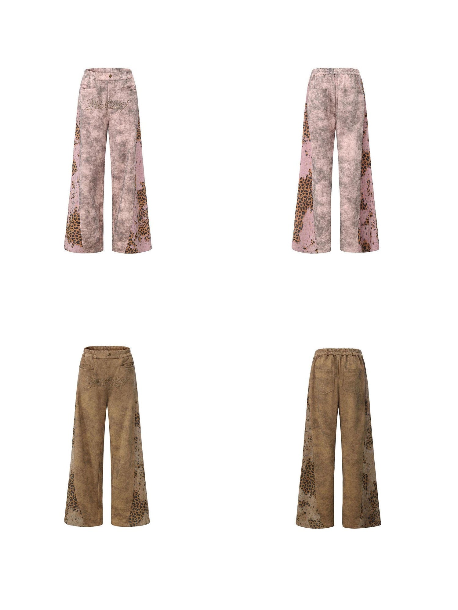 24ans Leopard Print Low Rise Button Fly Wide Leg Unisex 100% Cotton Sweatpants