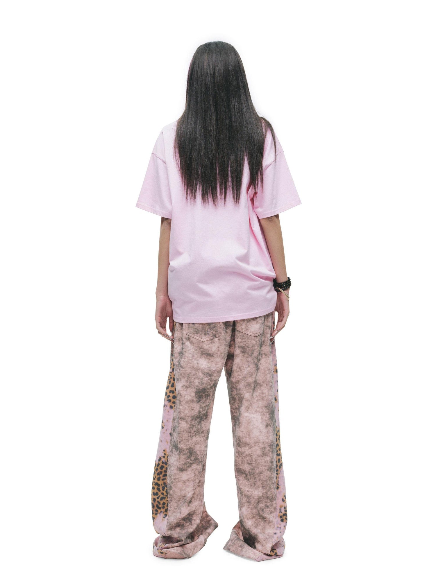 24ans Leopard Print Low Rise Button Fly Wide Leg Unisex 100% Cotton Sweatpants