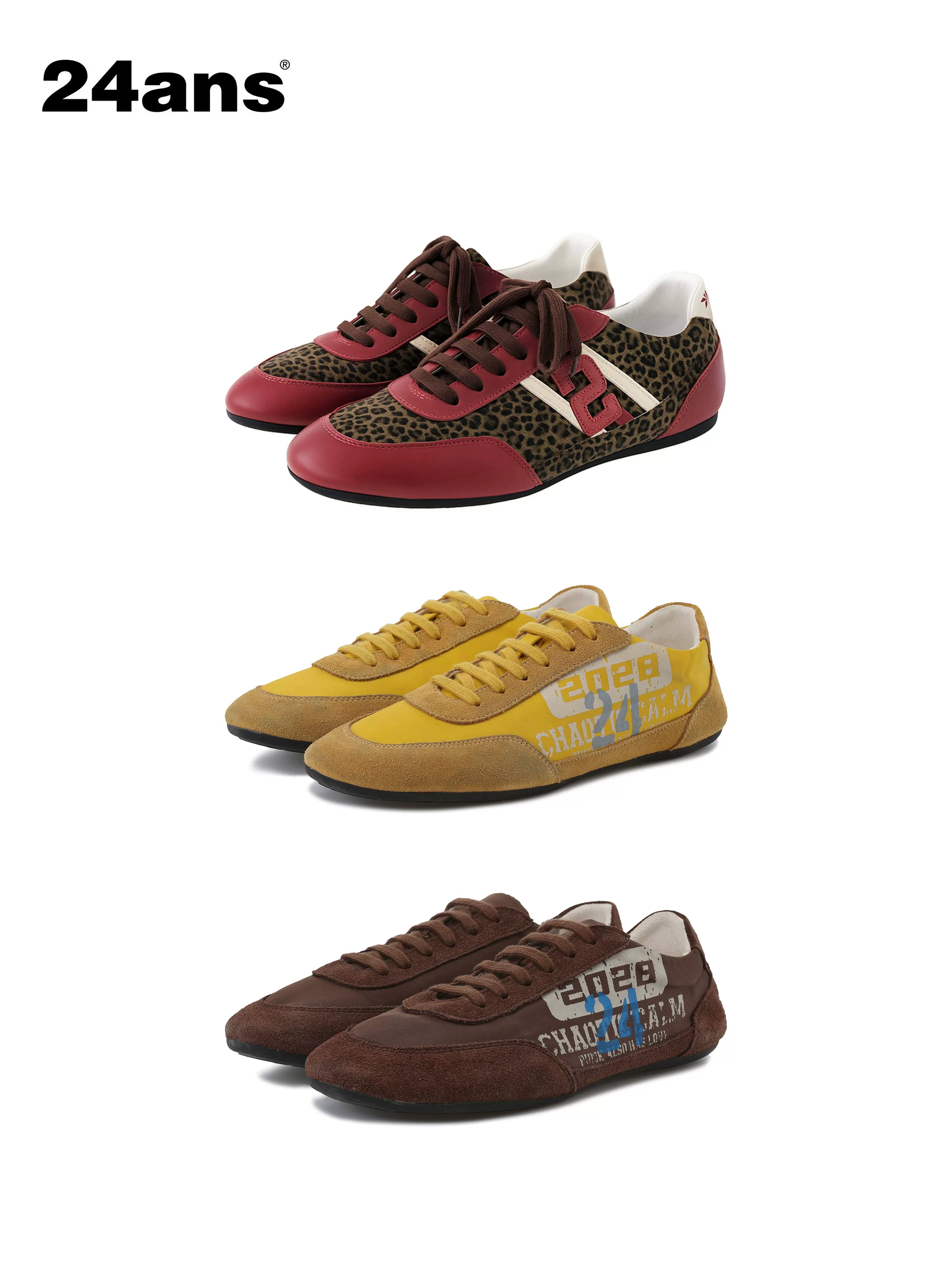 24ans Leopard Print Split Leather Casual Sneakers-1