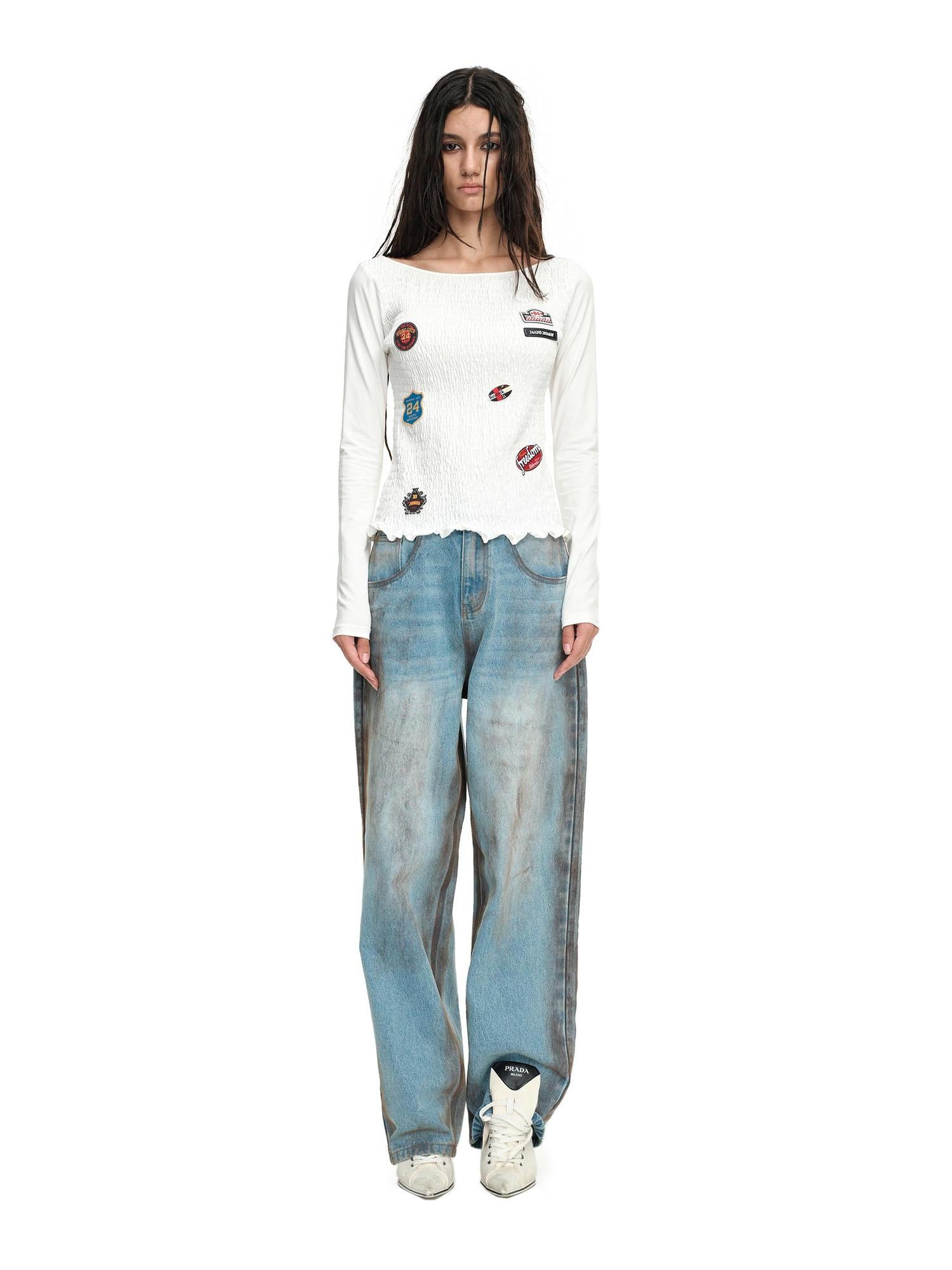 24ans Light Blue Distressed Straight Leg Denim Jeans