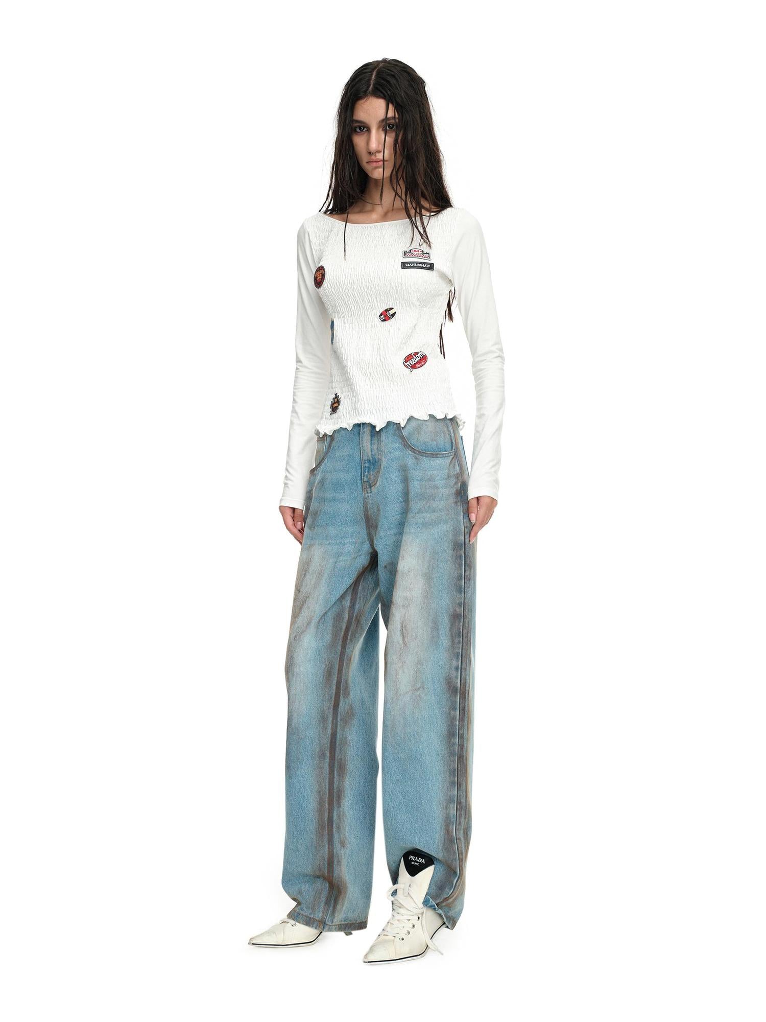 24ans Light Blue Distressed Straight Leg Denim Jeans