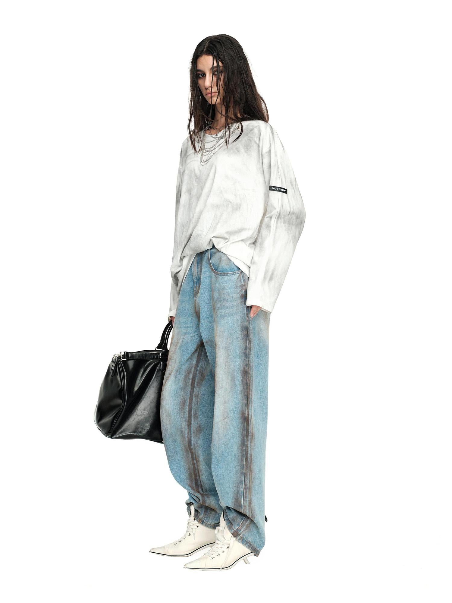 24ans Light Blue Distressed Straight Leg Denim Jeans
