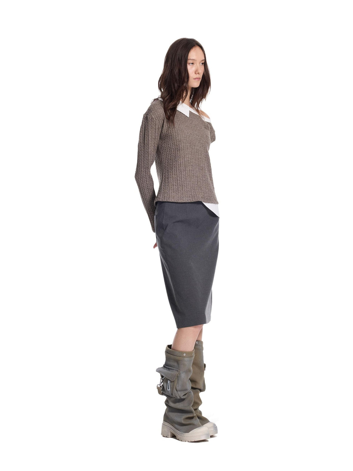 24ans Light Punk Faux Layered Button Cable Knit Cotton Women&