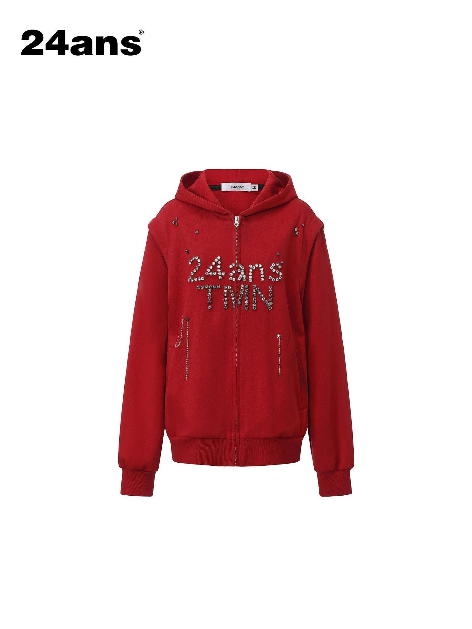 24ans Lightweight Hooded Loose Fit Zip Pullover Unisex Letter Print Sweatshirts
