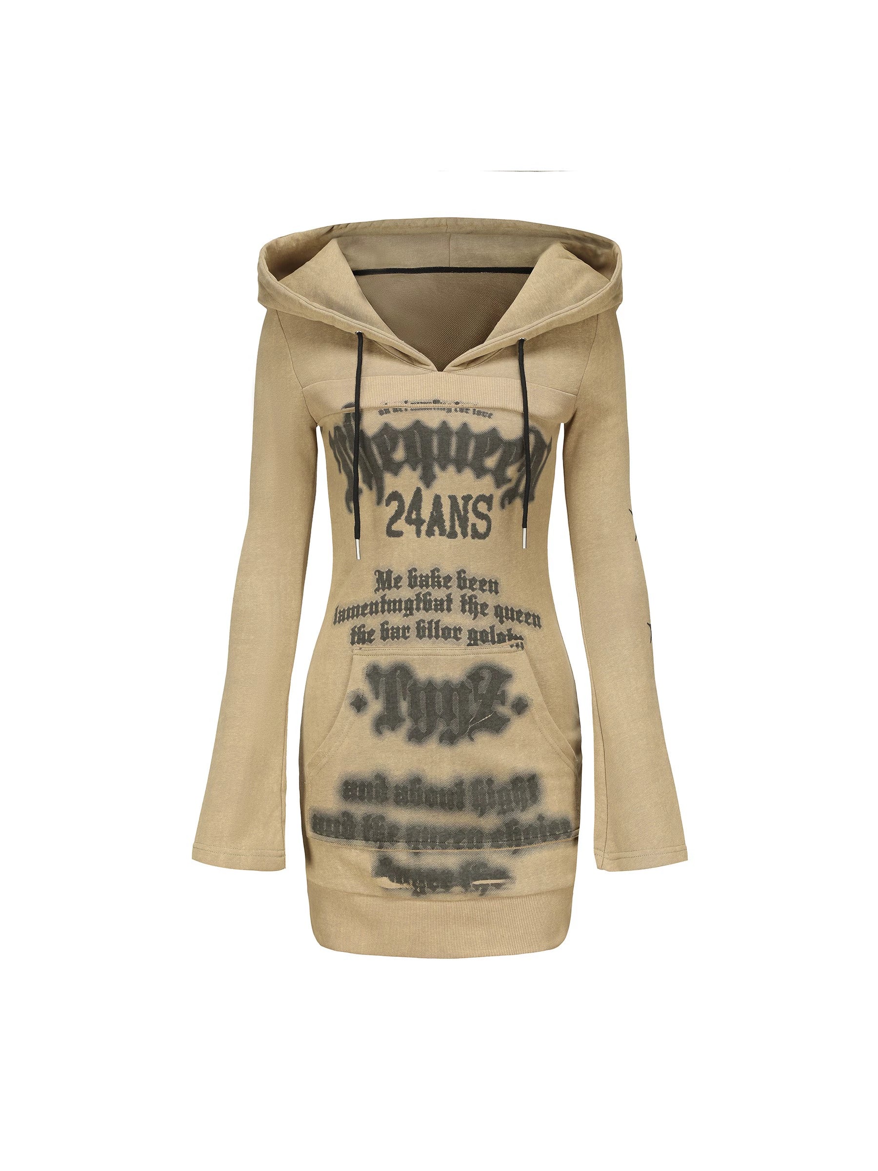 24ans Loose Fit Black Casual Cotton Blend Women Hoodie Dress MISSTT