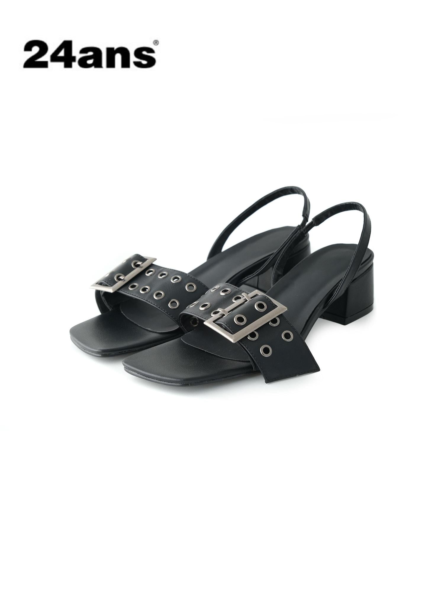 24ans Metal Buckle Square Toe Platform Punk Sandals