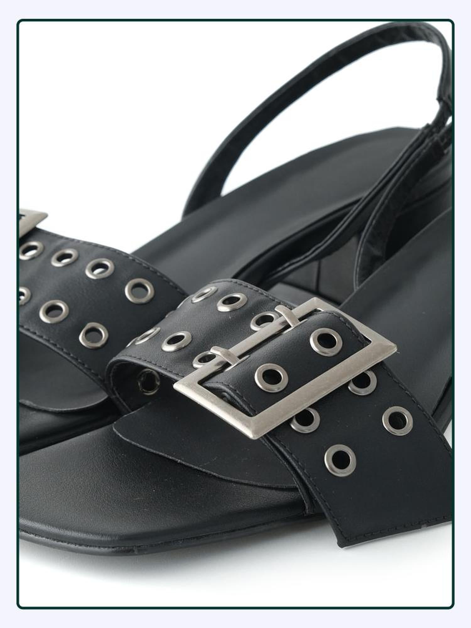 24ans Metal Buckle Square Toe Platform Punk Sandals