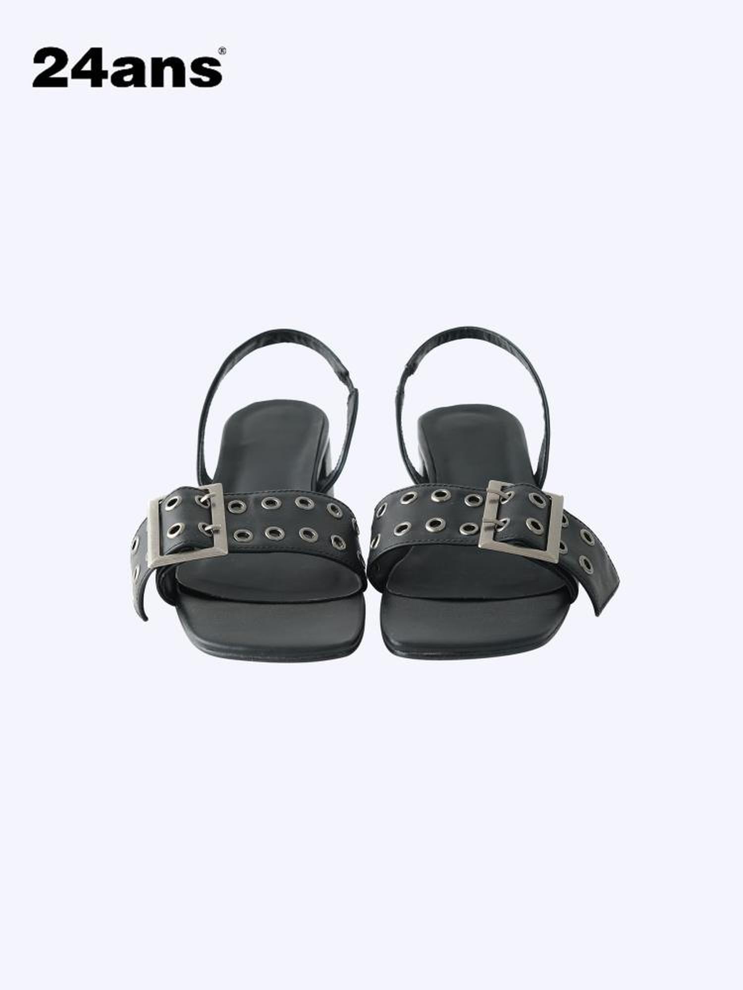 24ans Metal Buckle Square Toe Platform Punk Sandals