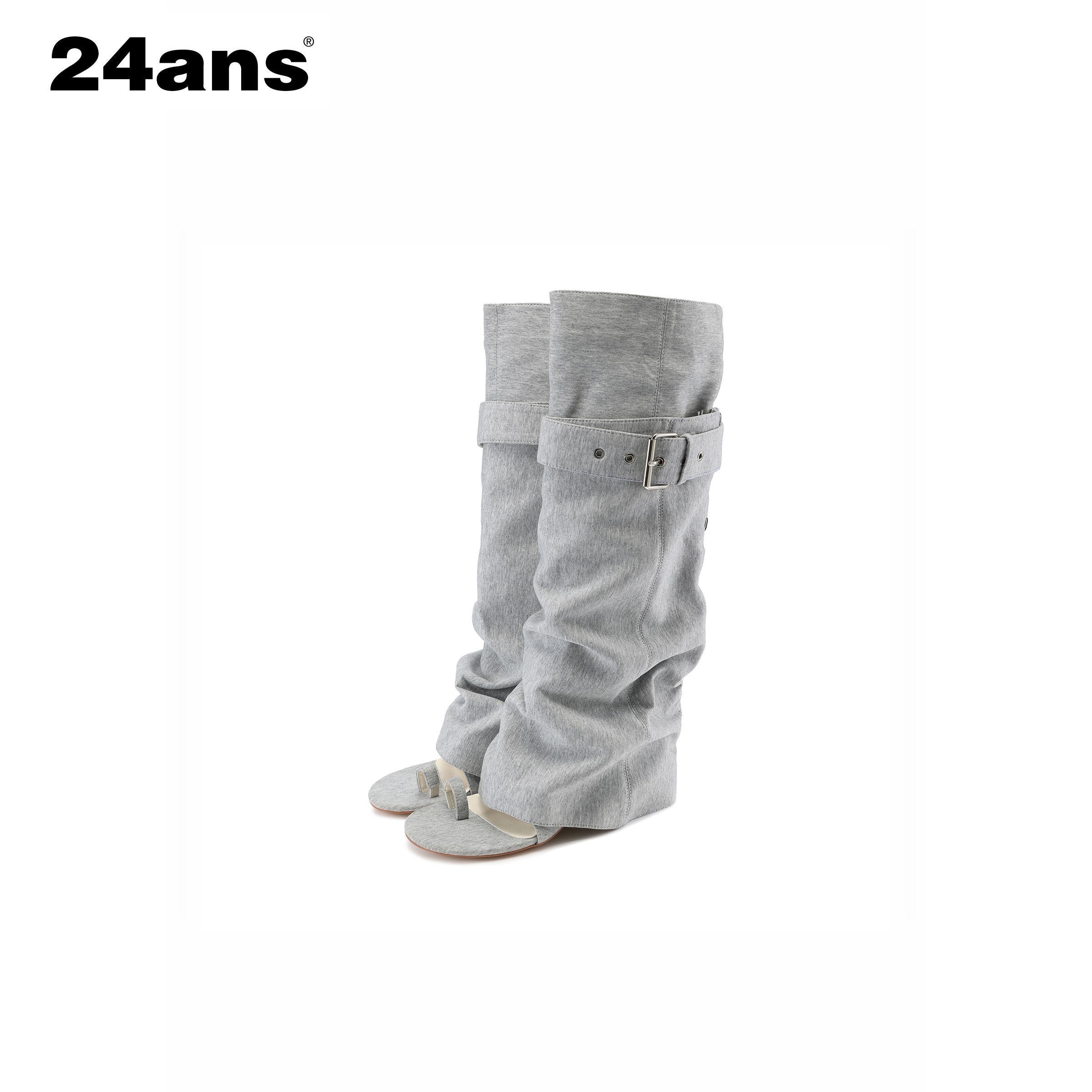 24ans Mid Heel Tall Buckle Western Round Toe Youth Casual Gray Brown Camo Boots