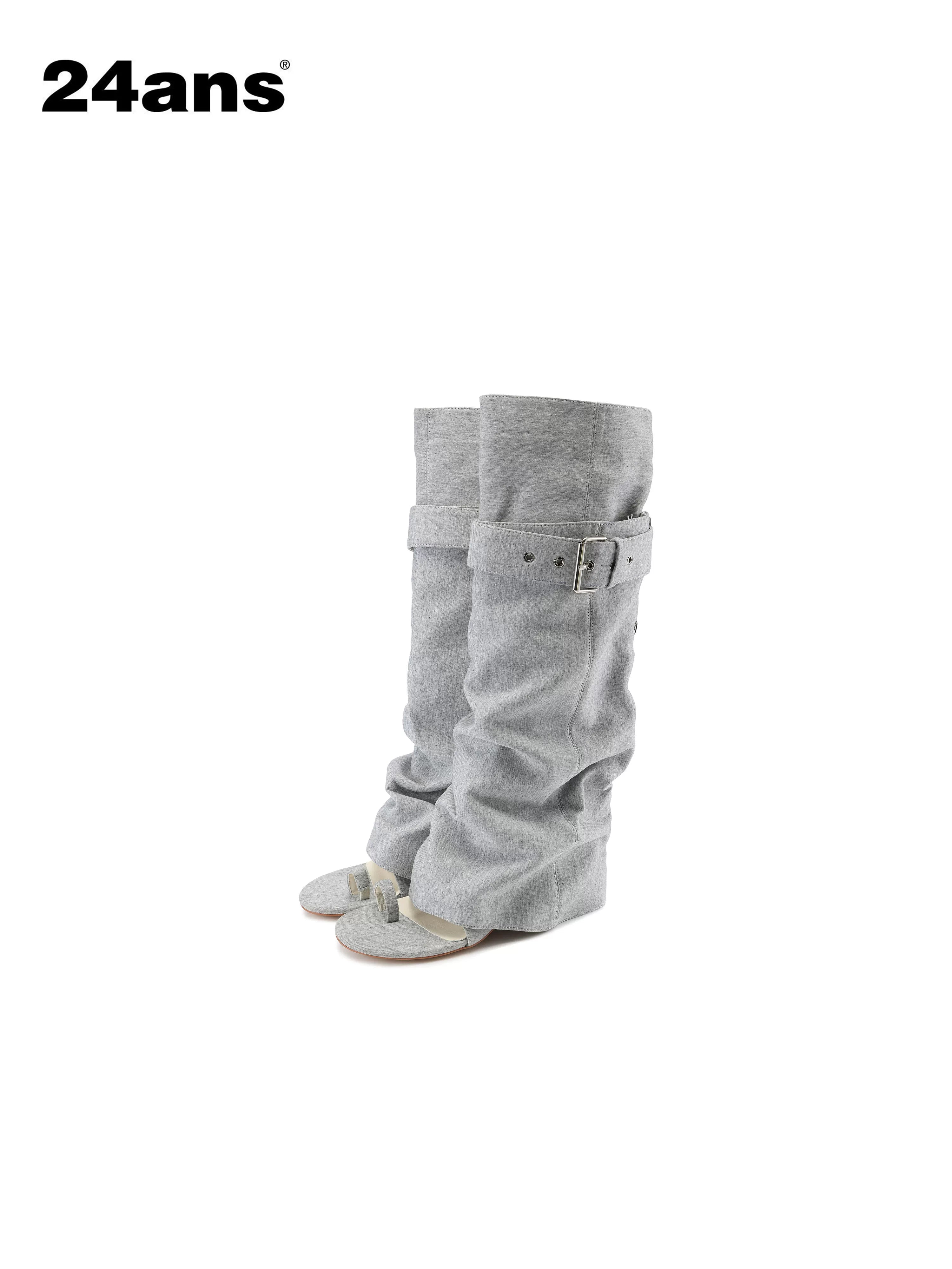 24ans Mid Heel Tall Buckle Western Round Toe Youth Casual Gray Brown Camo Boots-2
