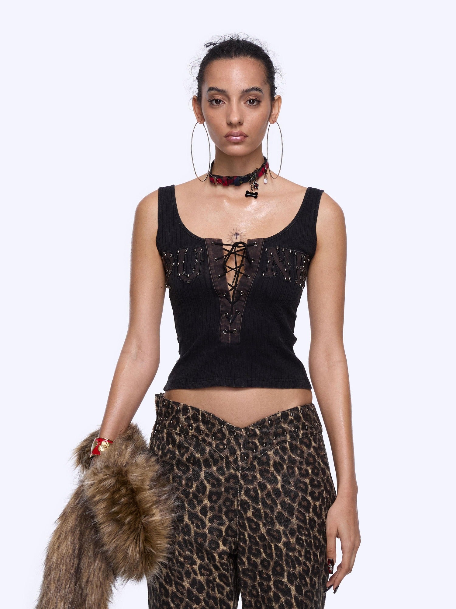 24ans Original Cotton Stretch Racerback Cropped Womens Striped Letter Tank Tops