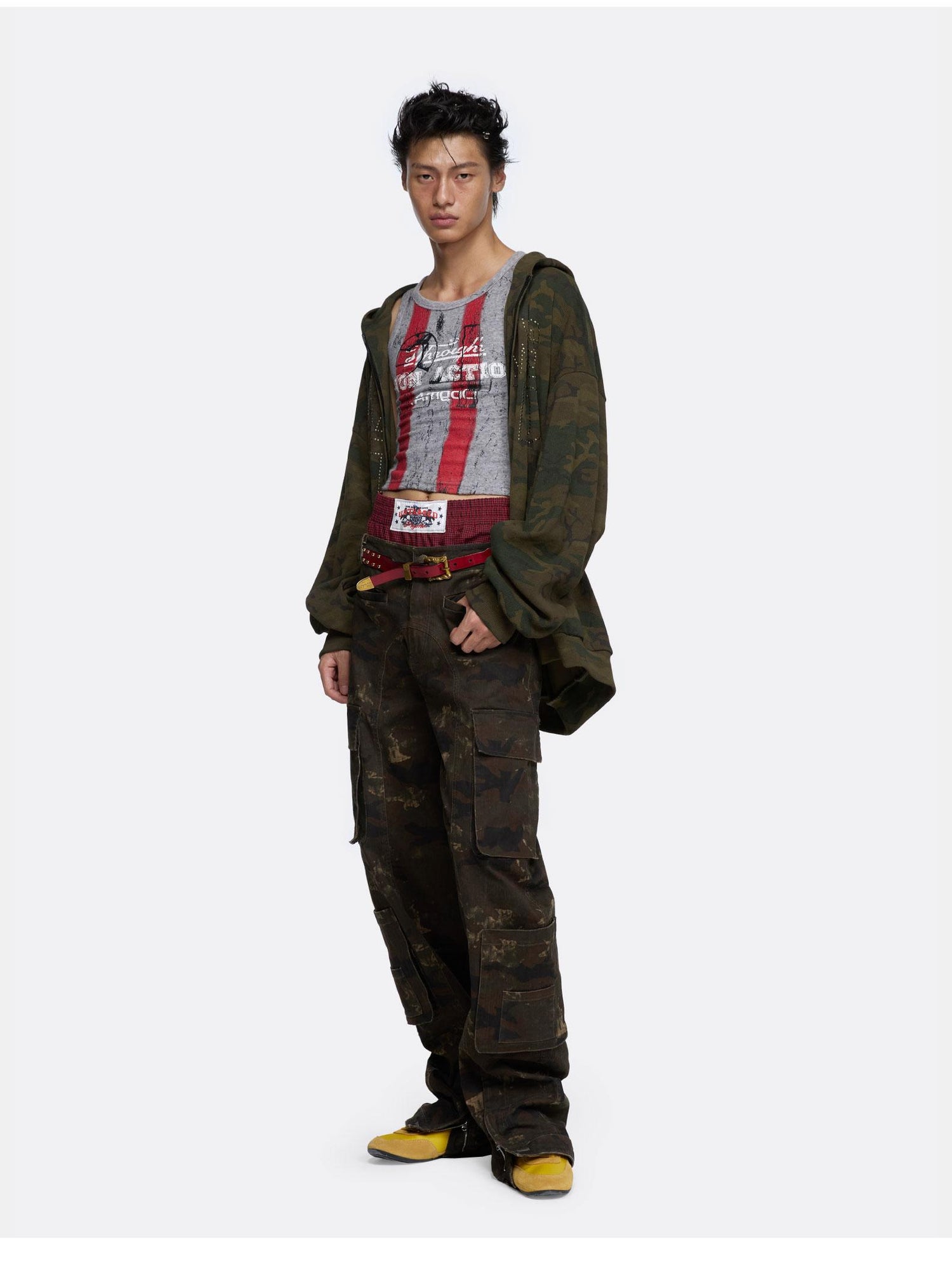 24ans Oversize Zip Up Hoodie With Leopard Camo Rhinestone