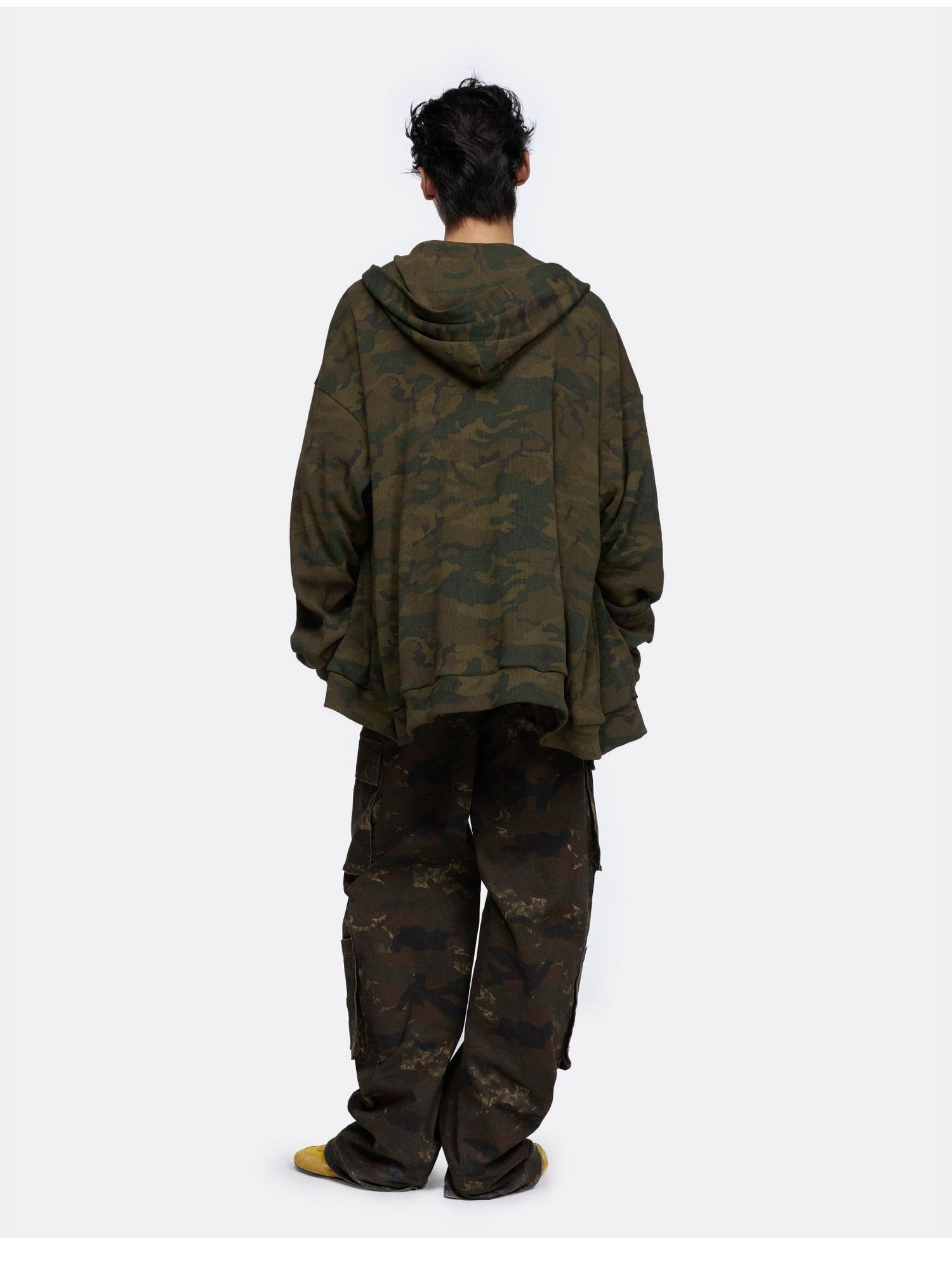 24ans Oversize Zip Up Hoodie With Leopard Camo Rhinestone