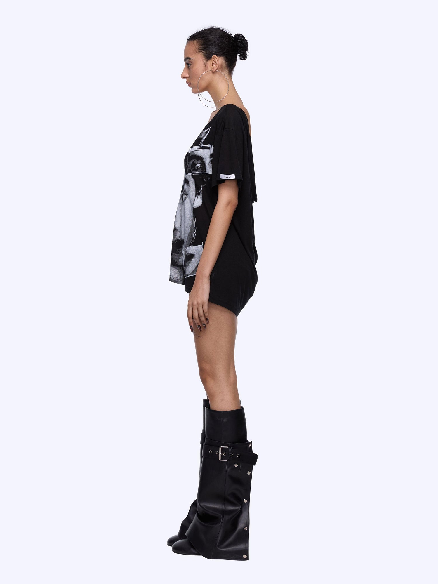 24ans Oversized Backless Chain Print T-Shirt In Tencel Blend
