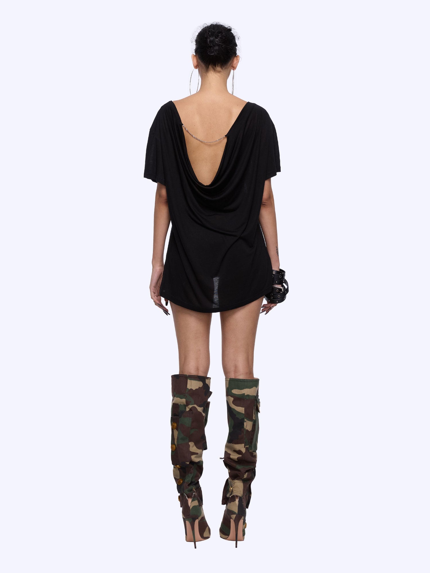 24ans Oversized Backless Chain Print T-Shirt In Tencel Blend