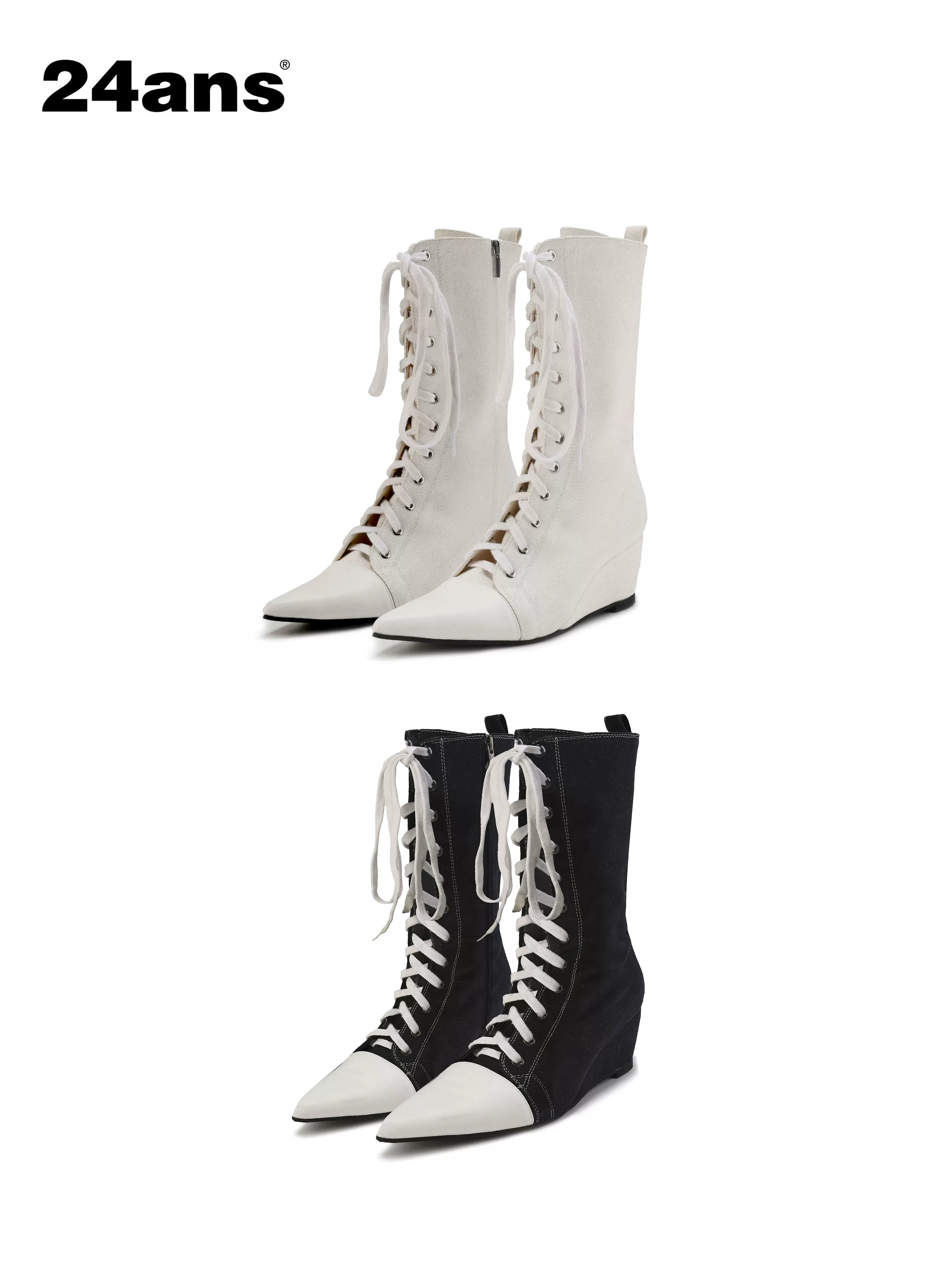 24ans Pointed Toe Cross Strap Low Wedge Women&