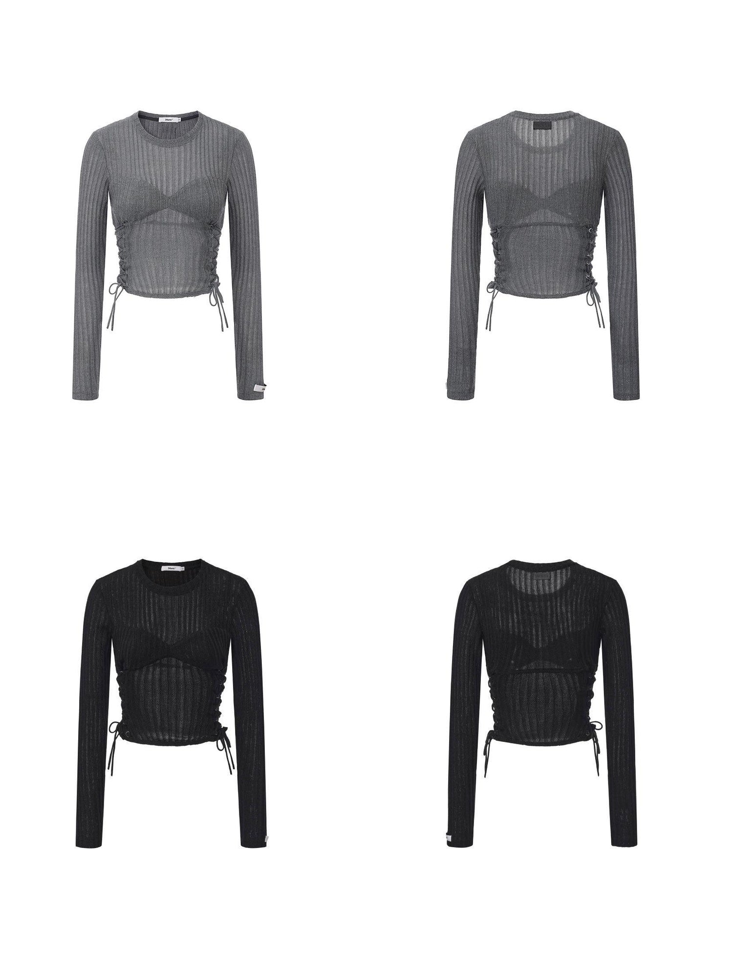 24ans Poly Cotton Blend Slim Cropped Tie Cutout Long Sleeve Letter Round Neck T-Shirt