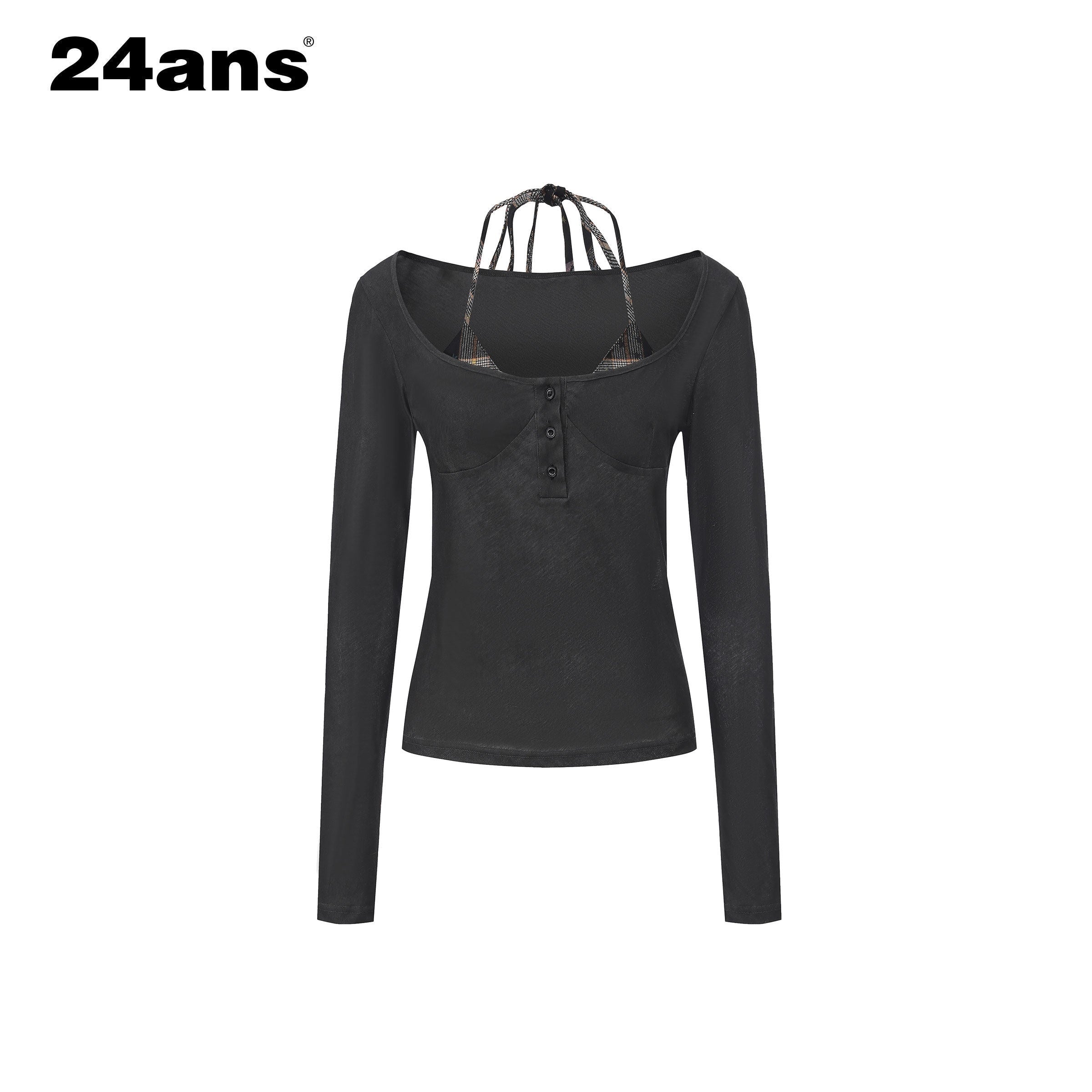 24ans_Premium_Cotton_Punk_Mock_Layered_Oversized_Women_Patchwork_Long_Sleeve_T-Shirts_MISSTT