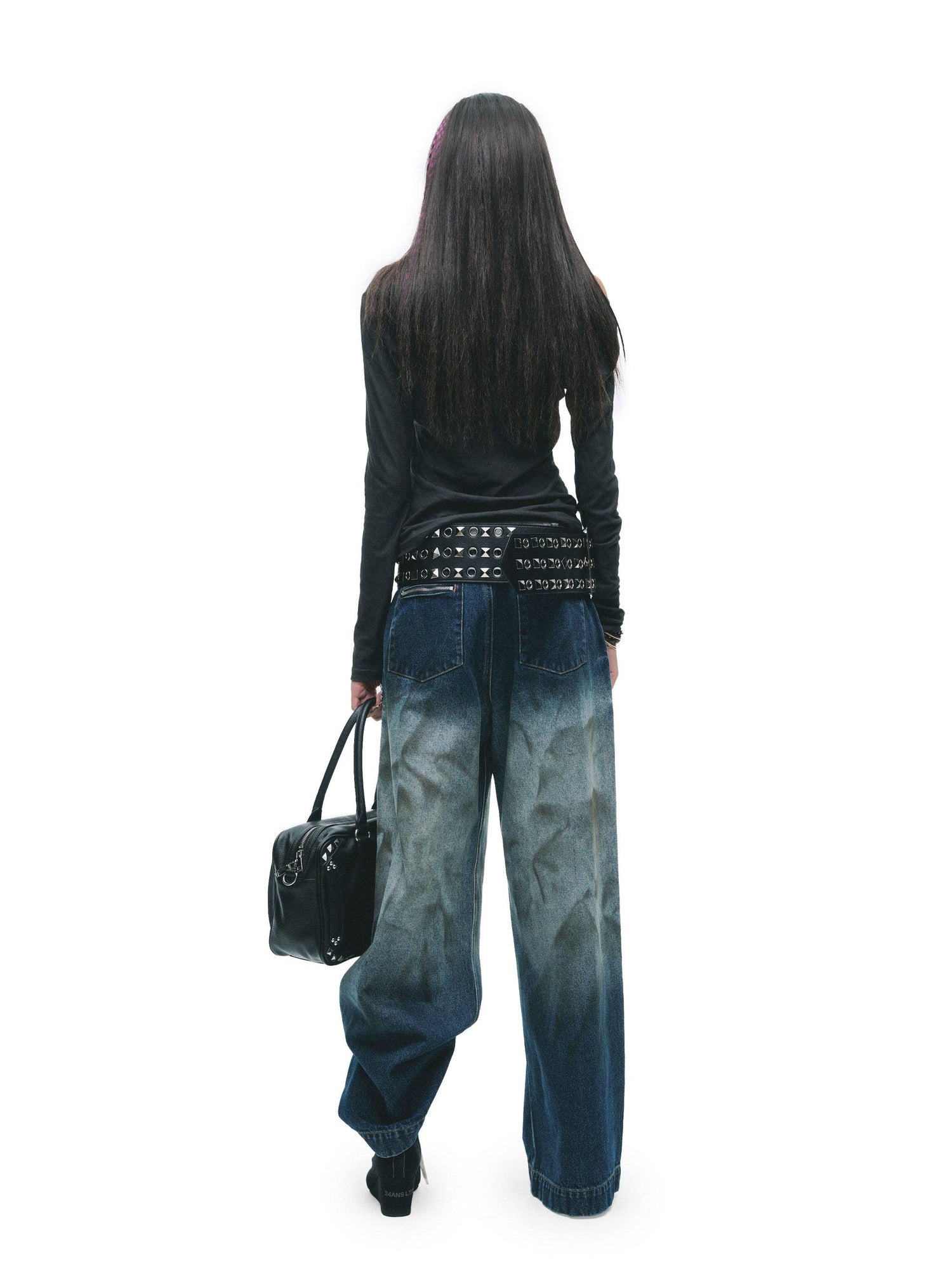 24ans Premium Cotton Punk Mock Layered Oversized Women Patchwork Long Sleeve T-Shirts
