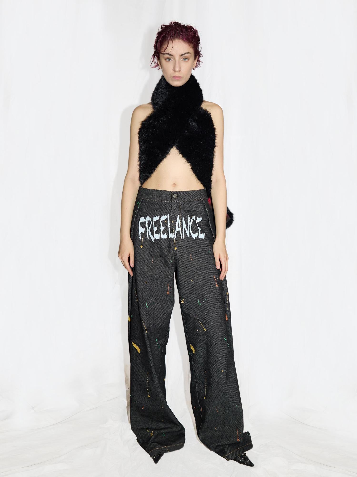24ans Printed Fold Over Jeans With Splatter Detail