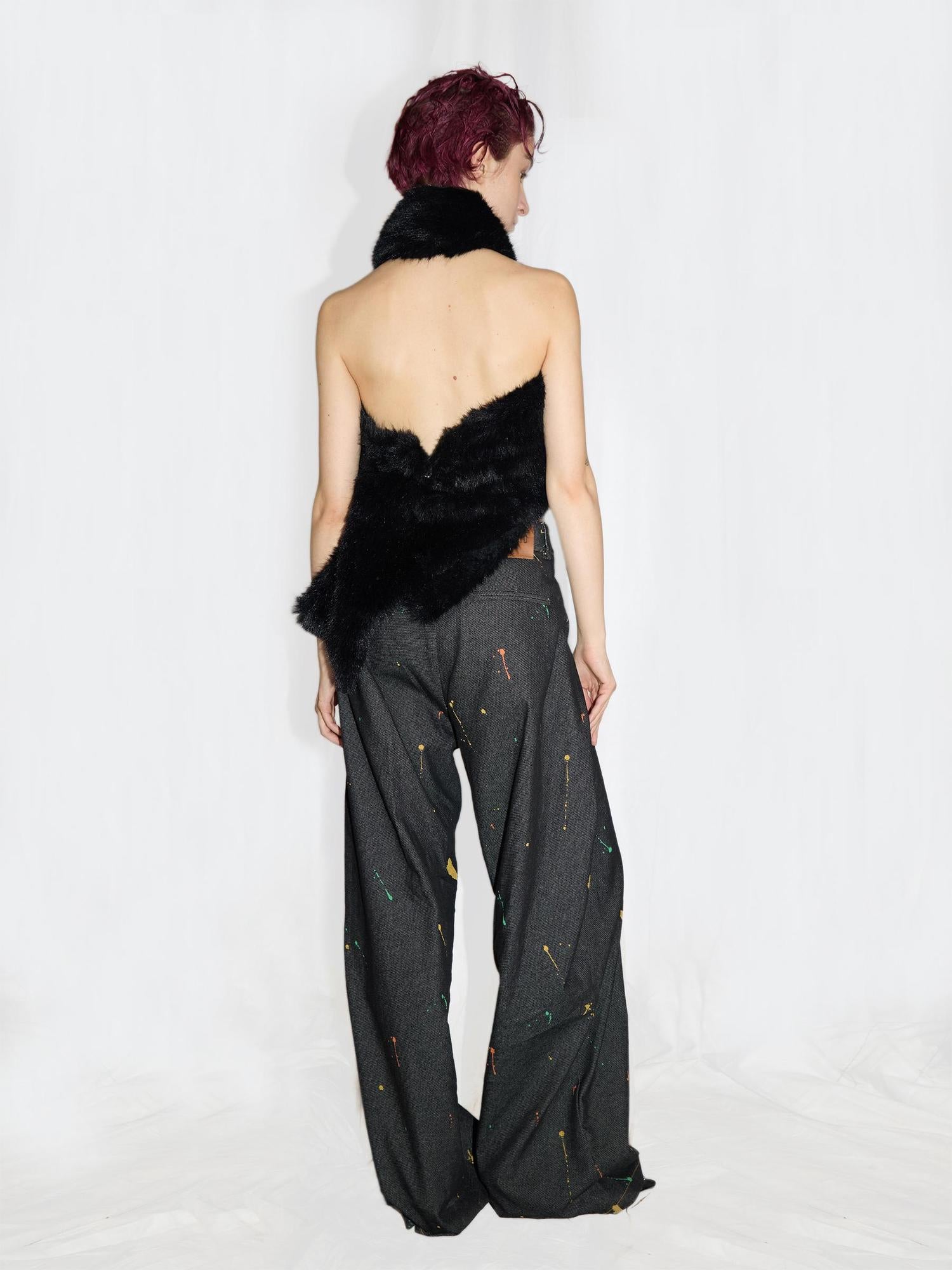 24ans Printed Fold Over Jeans With Splatter Detail