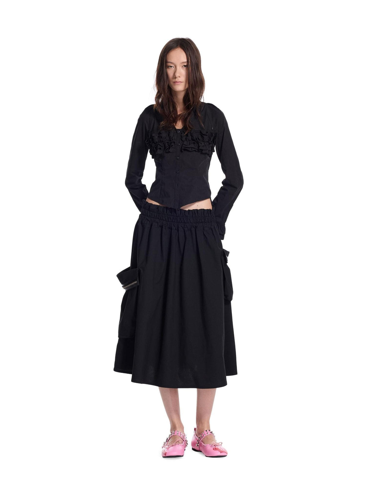 24ans Punk Double Layer Bubble Waist Cargo Pockets Metal Chain Women&